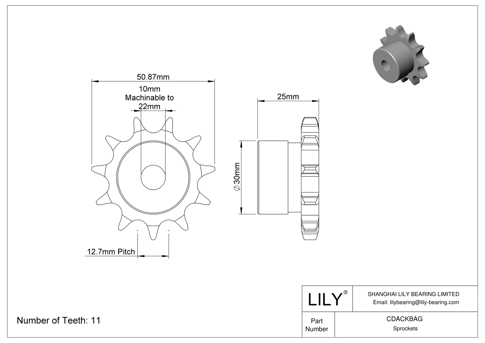 CDACKBAG Sprockets for Metric Roller Chain cad drawing