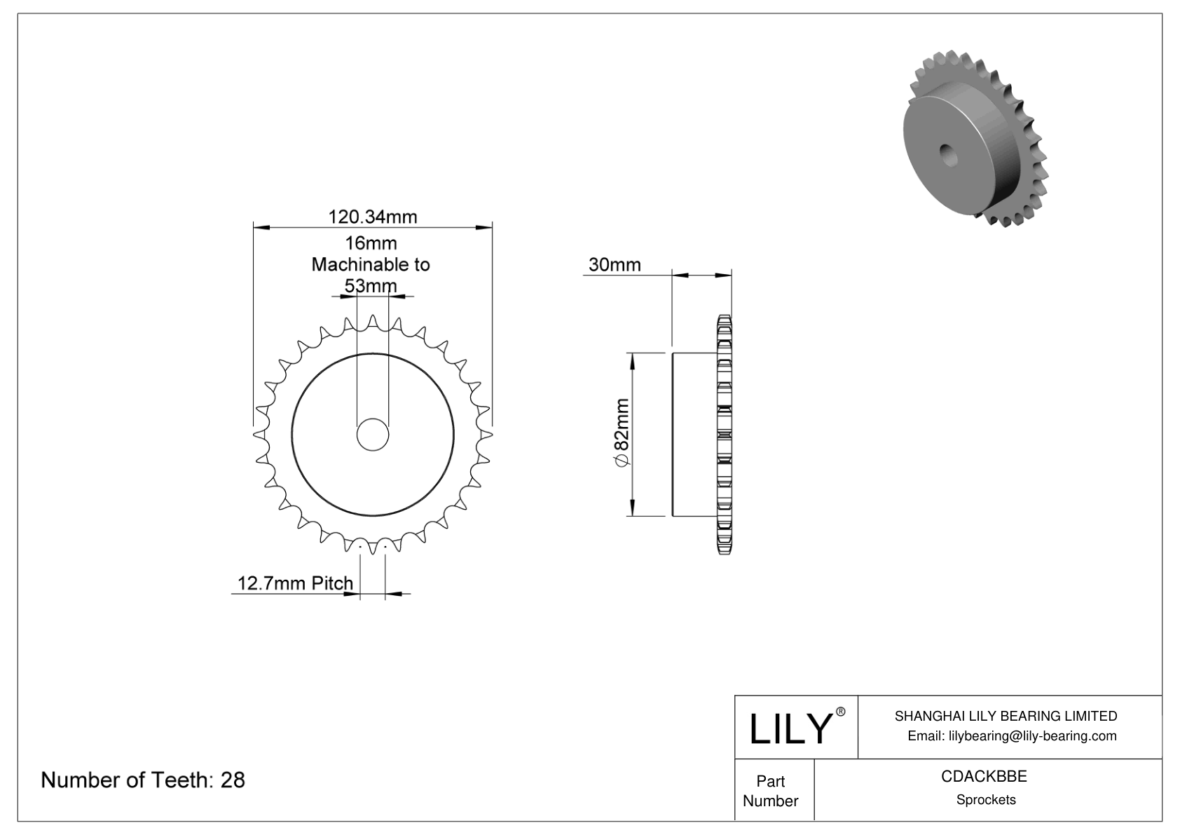 CDACKBBE Sprockets for Metric Roller Chain cad drawing