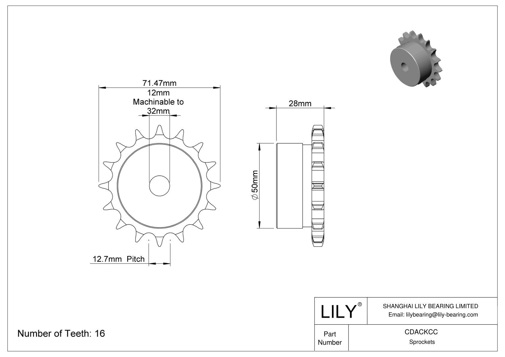 CDACKCC Sprockets for Metric Roller Chain cad drawing