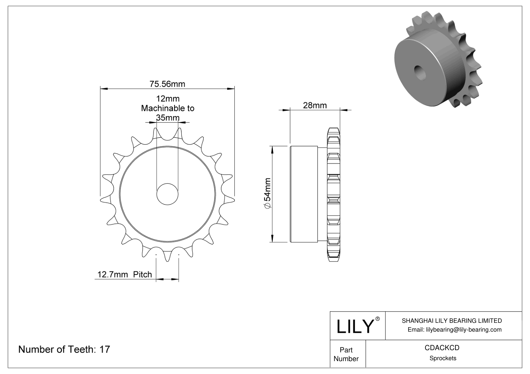 CDACKCD Sprockets for Metric Roller Chain cad drawing
