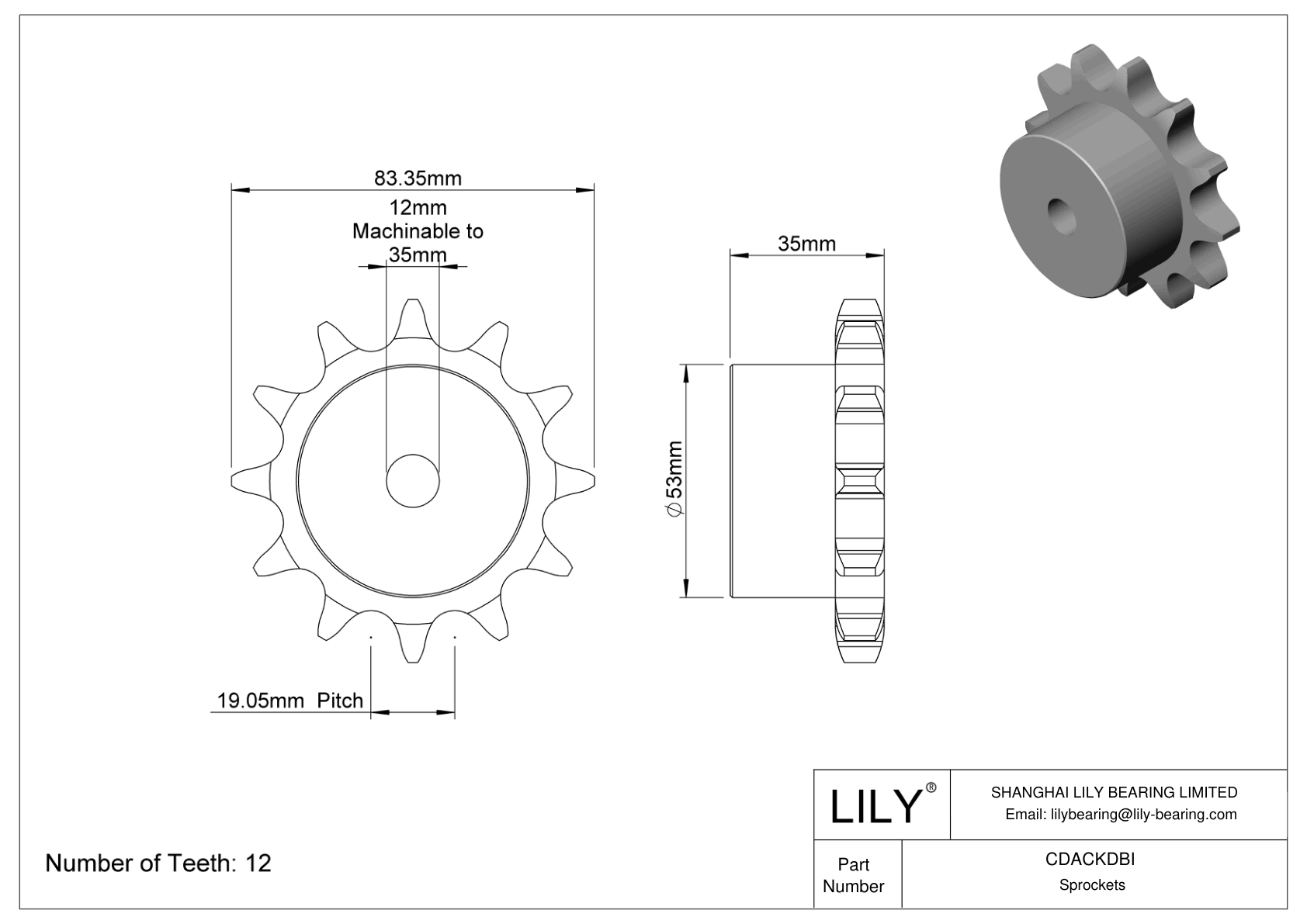 CDACKDBI Sprockets for Metric Roller Chain cad drawing