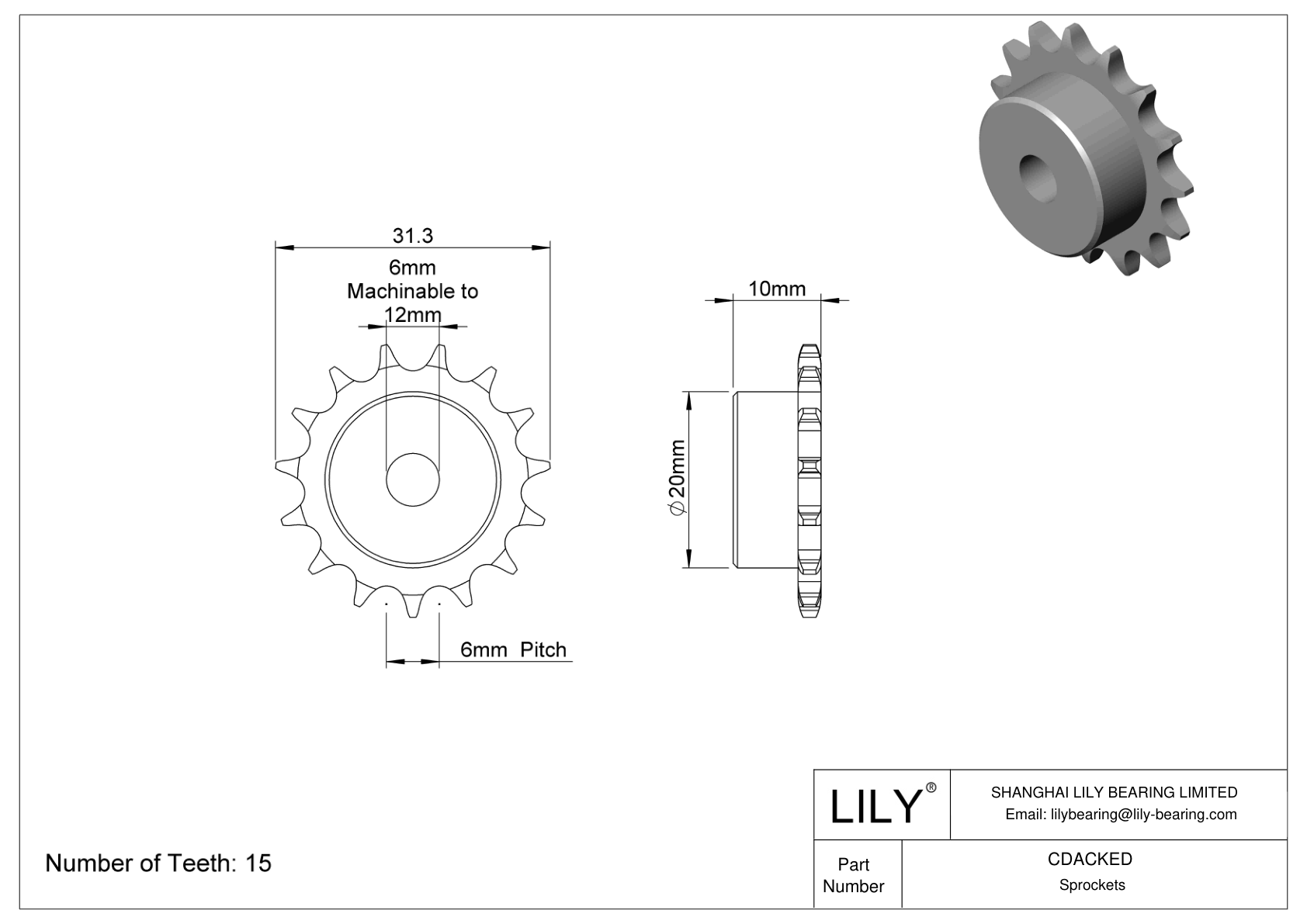 CDACKED Sprockets for Metric Roller Chain cad drawing