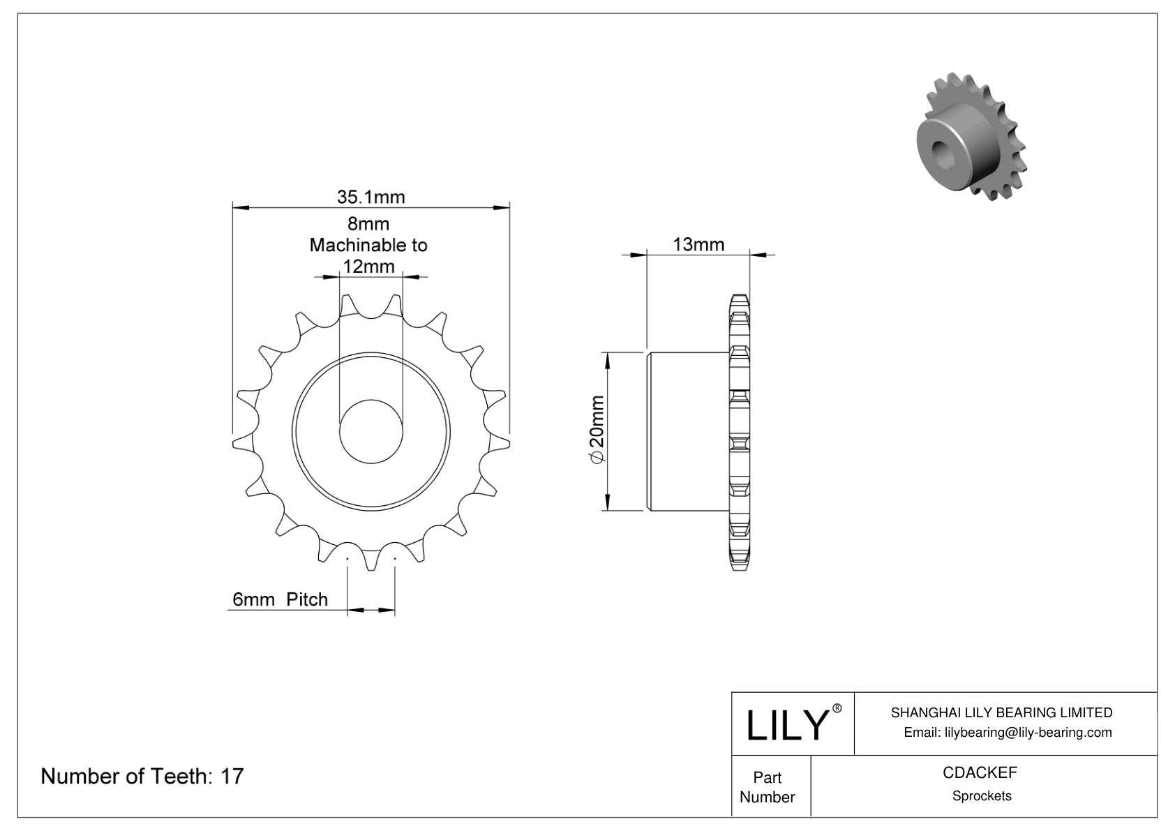 CDACKEF Sprockets for Metric Roller Chain cad drawing
