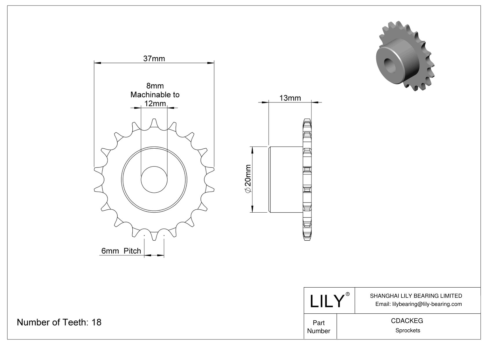 CDACKEG Sprockets for Metric Roller Chain cad drawing
