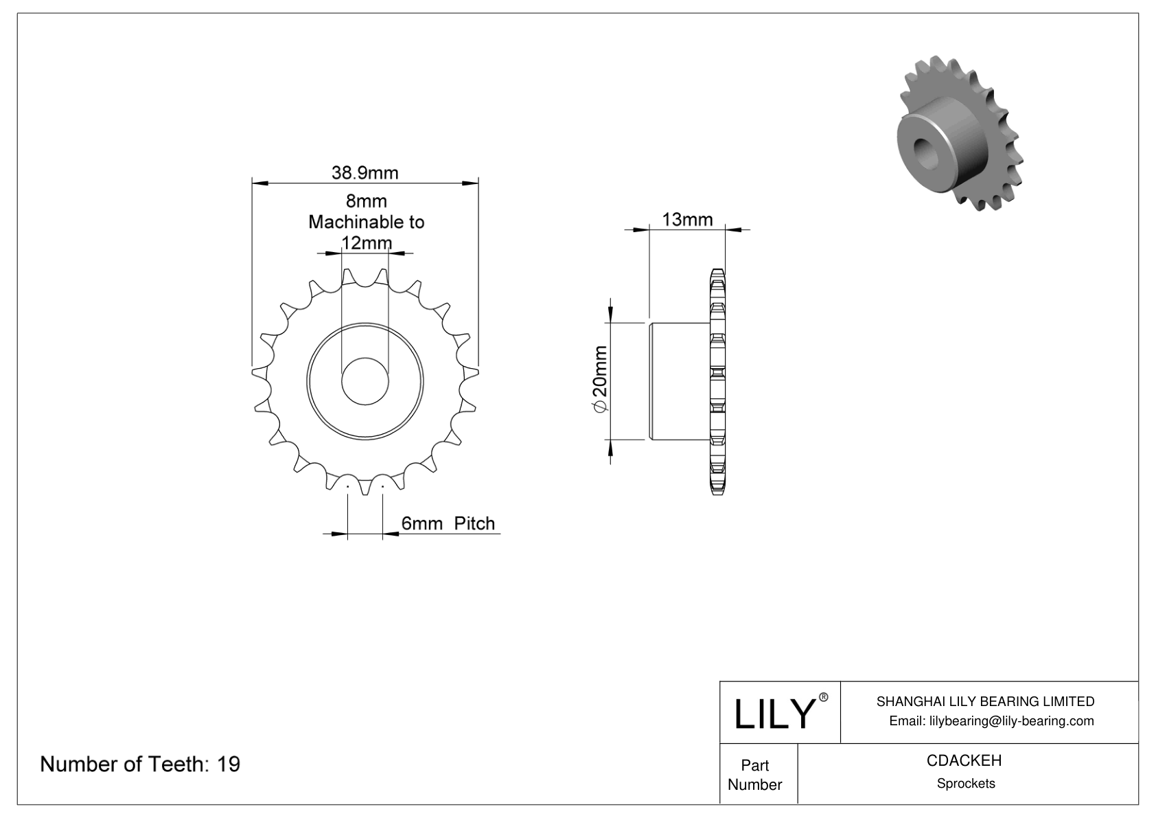 CDACKEH Sprockets for Metric Roller Chain cad drawing