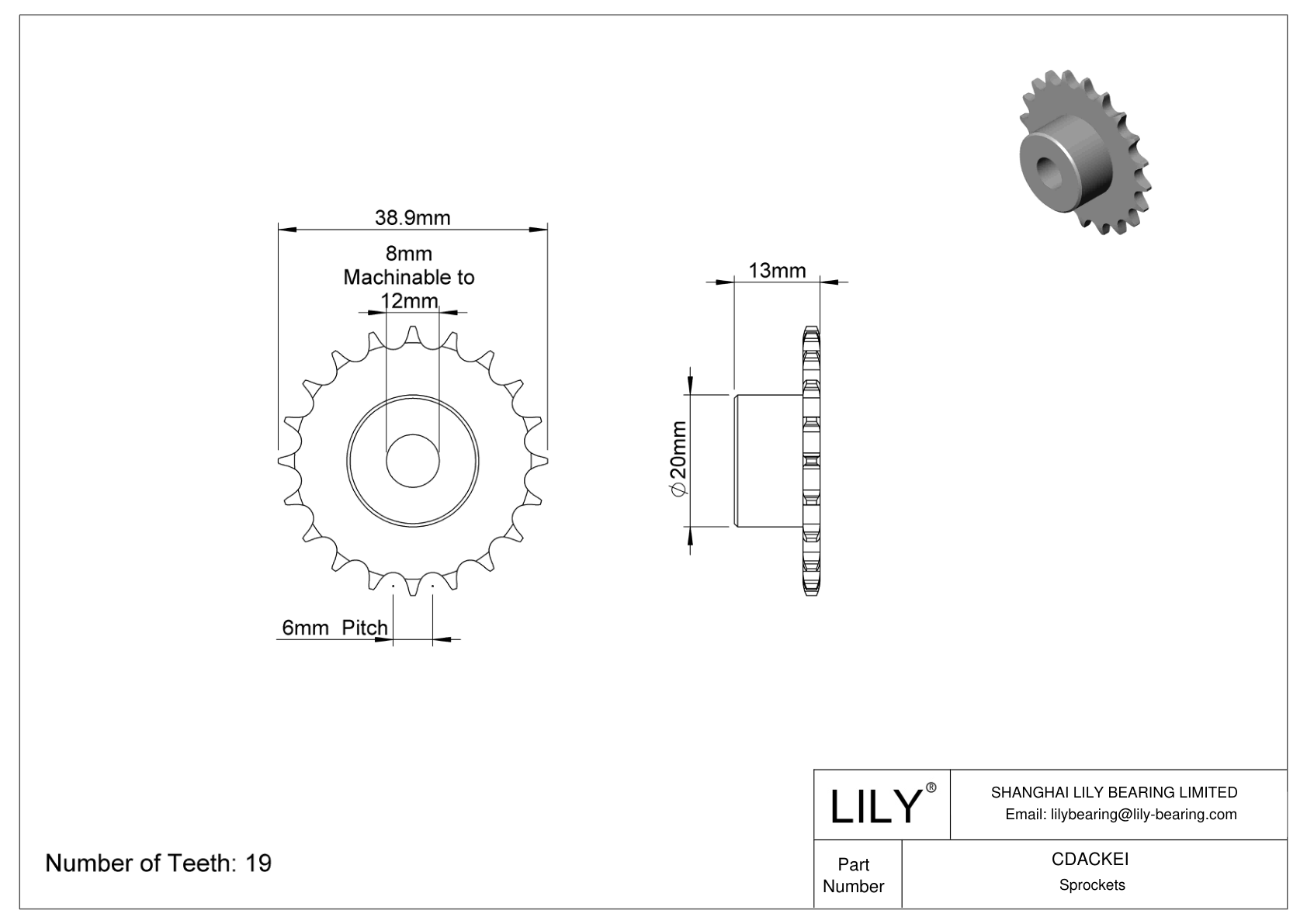 CDACKEI Sprockets for Metric Roller Chain cad drawing