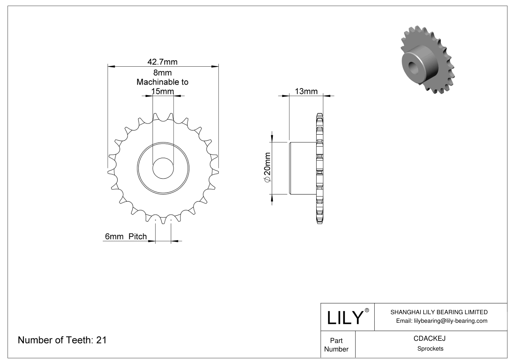 CDACKEJ Sprockets for Metric Roller Chain cad drawing