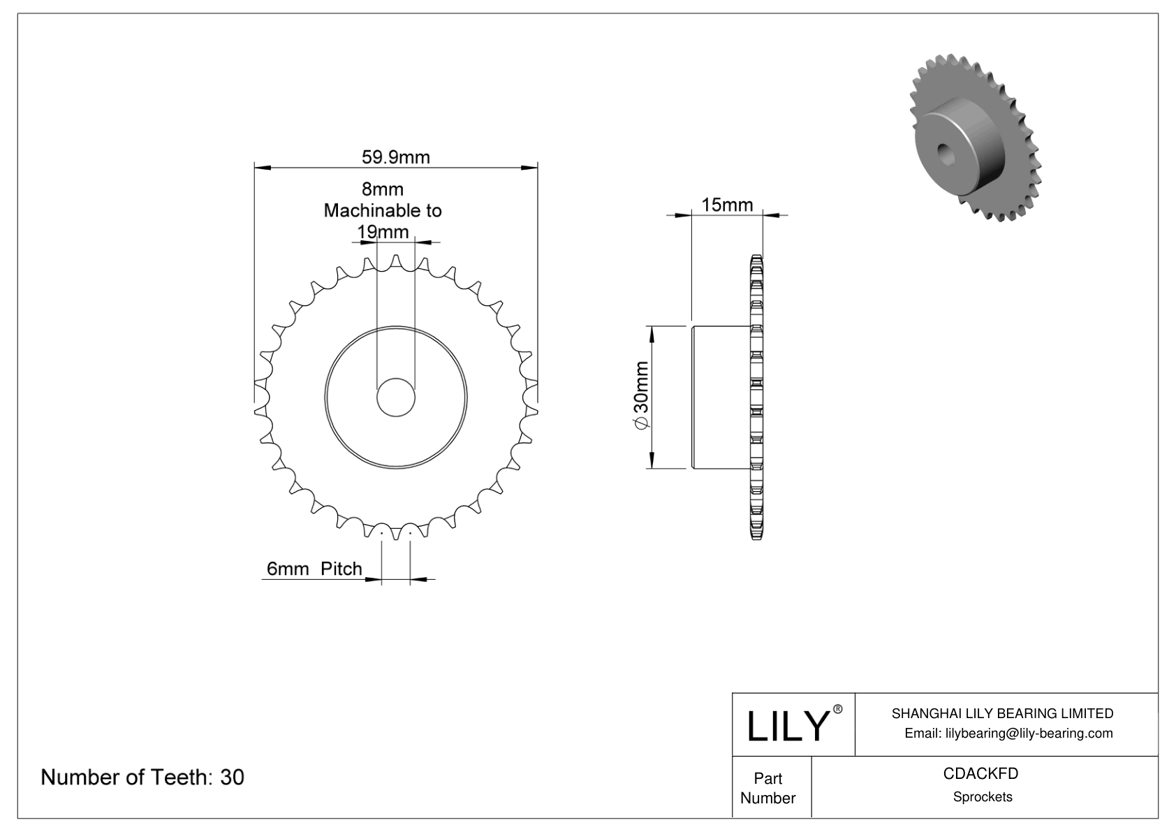 CDACKFD Sprockets for Metric Roller Chain cad drawing