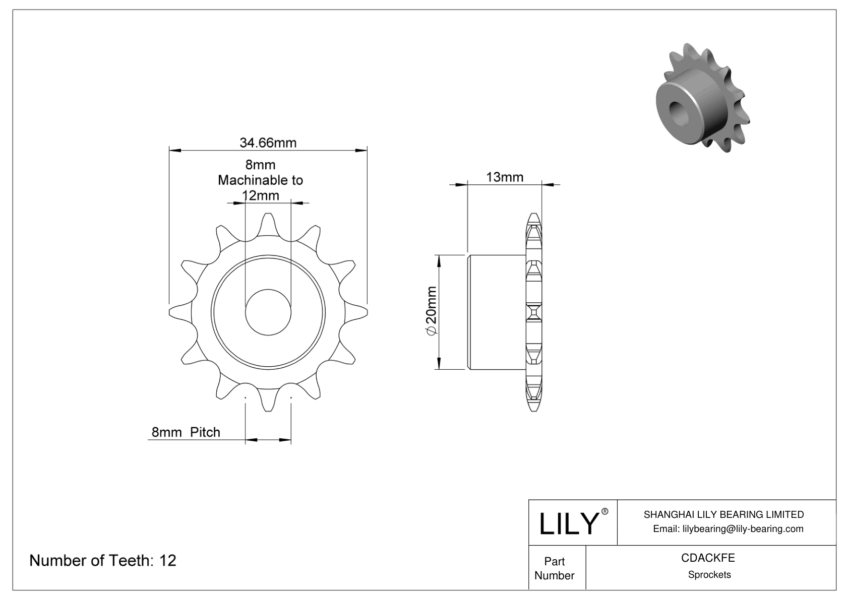 CDACKFE Sprockets for Metric Roller Chain cad drawing