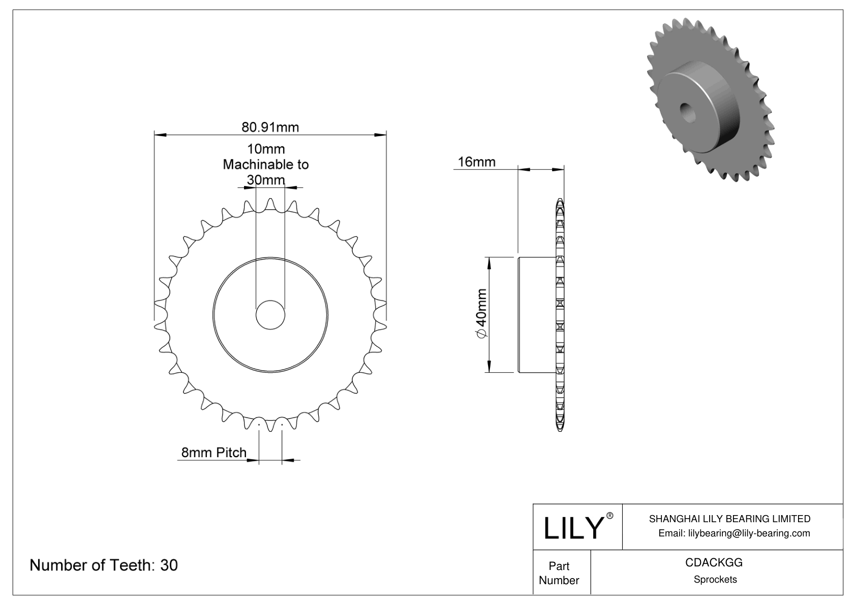 CDACKGG Sprockets for Metric Roller Chain cad drawing