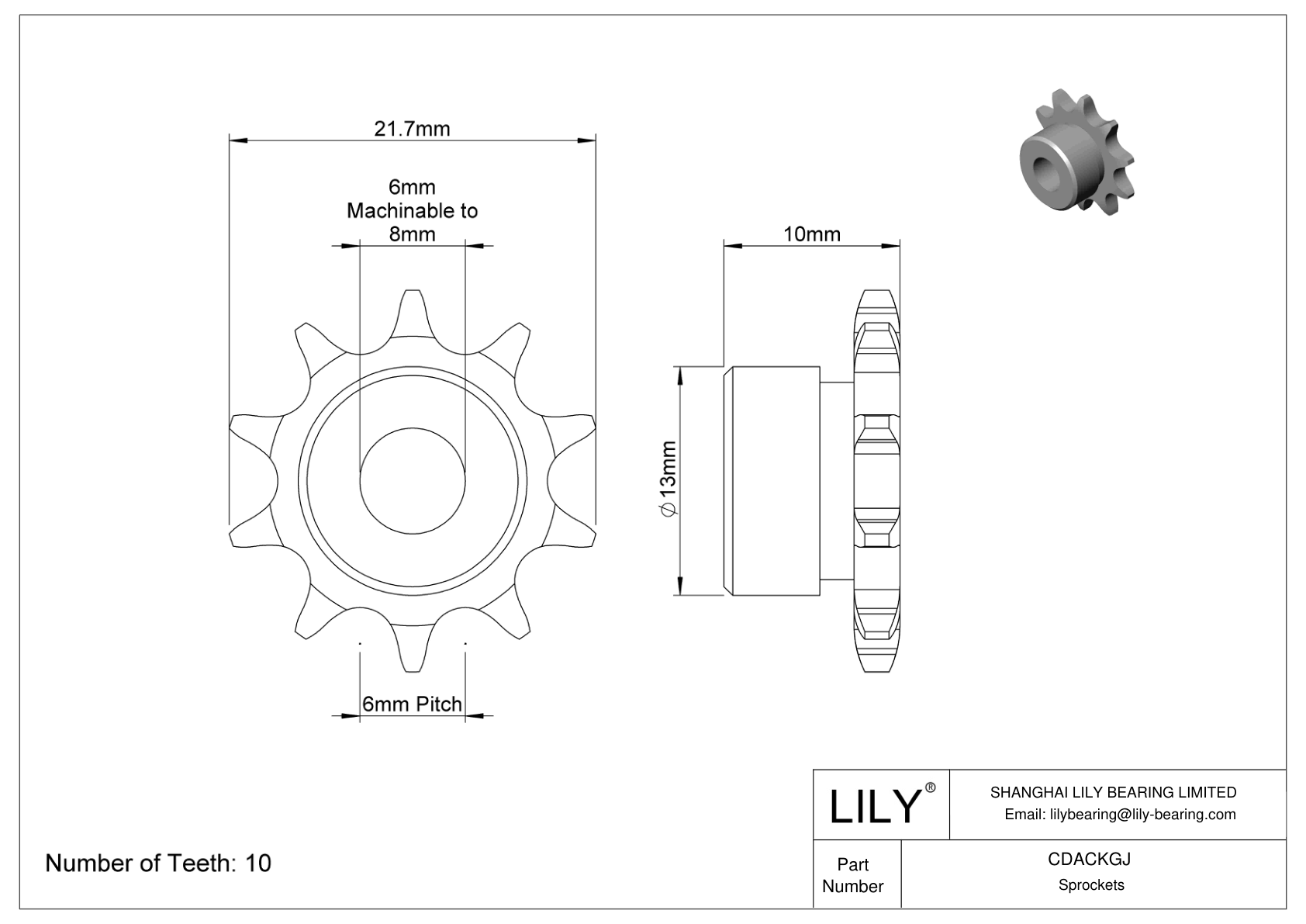 CDACKGJ Sprockets for Metric Roller Chain cad drawing