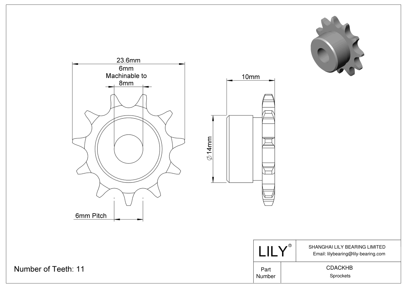 CDACKHB Sprockets for Metric Roller Chain cad drawing