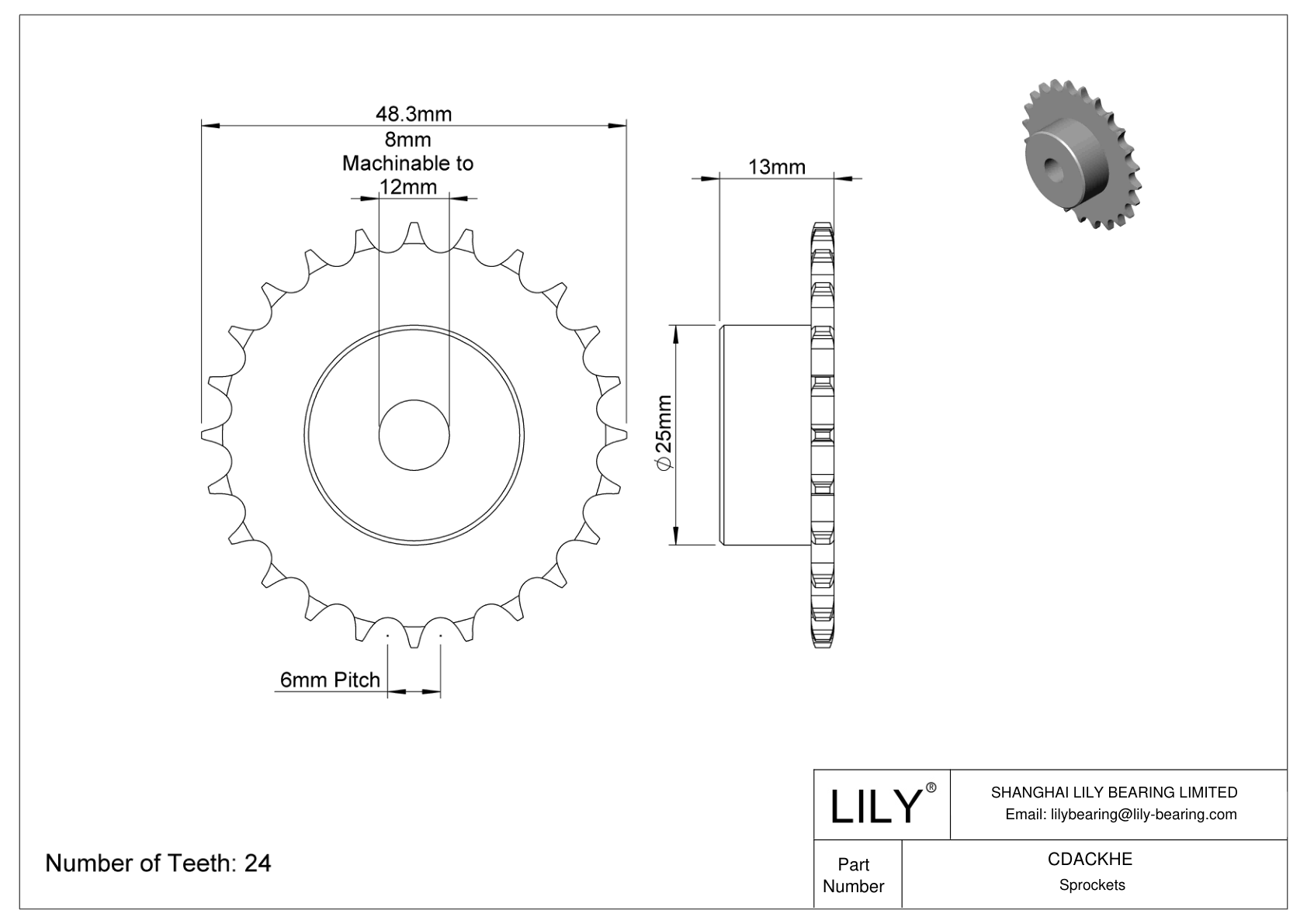 CDACKHE Sprockets for Metric Roller Chain cad drawing