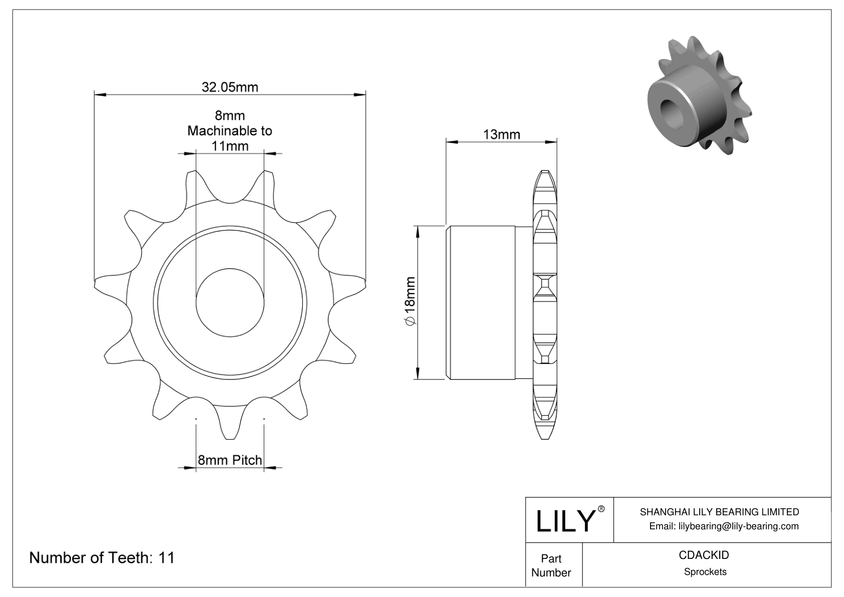 CDACKID Sprockets for Metric Roller Chain cad drawing