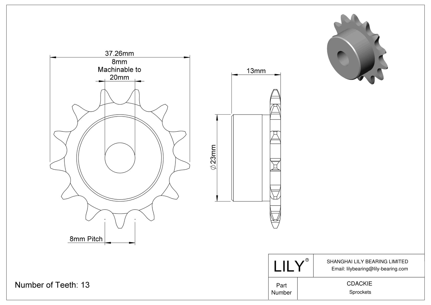 CDACKIE Sprockets for Metric Roller Chain cad drawing