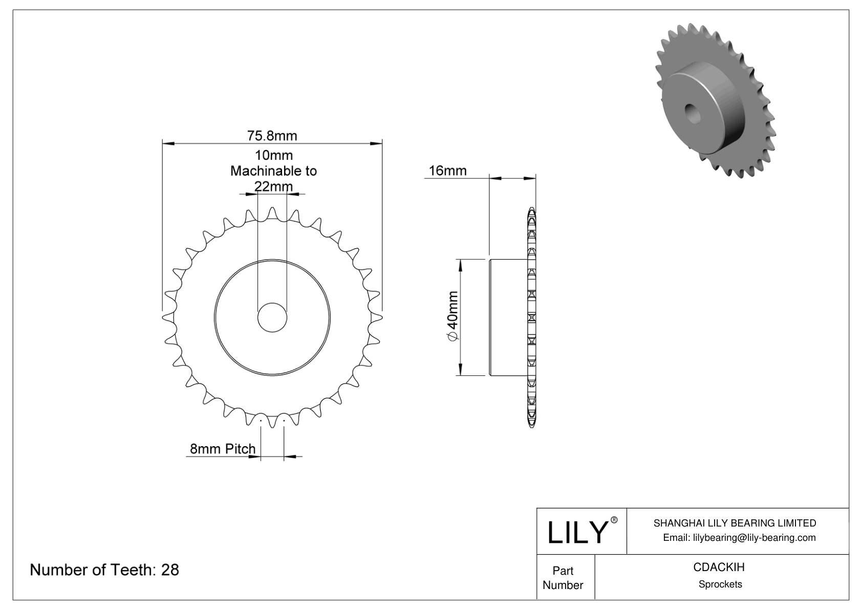 CDACKIH Piñones para cadena de rodillos métrica cad drawing