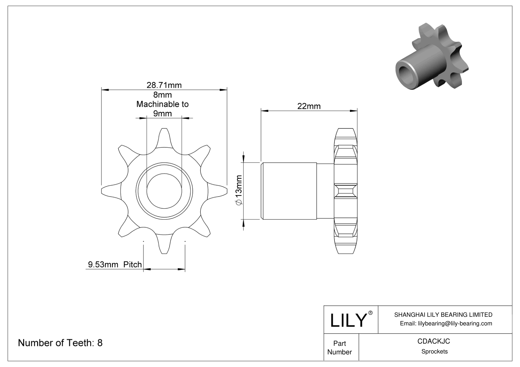 CDACKJC Piñones para cadena de rodillos métrica cad drawing