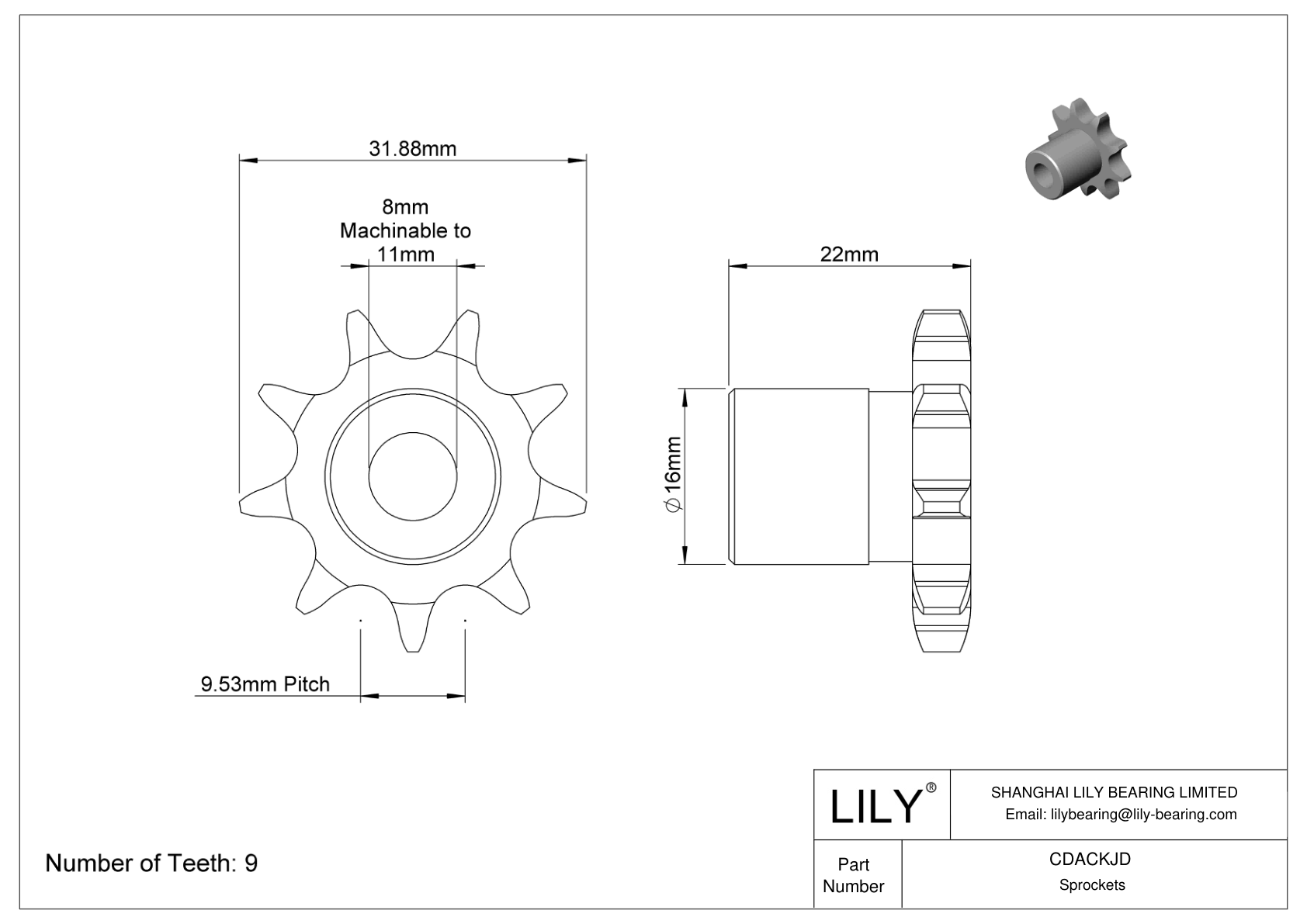 CDACKJD Sprockets for Metric Roller Chain cad drawing