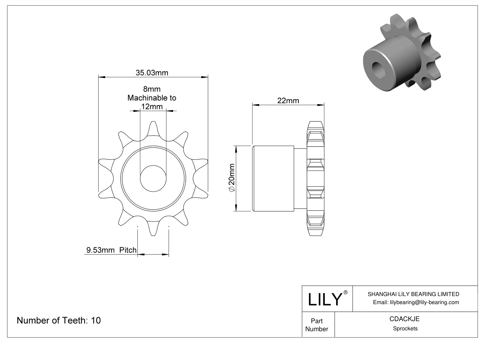 CDACKJE Sprockets for Metric Roller Chain cad drawing
