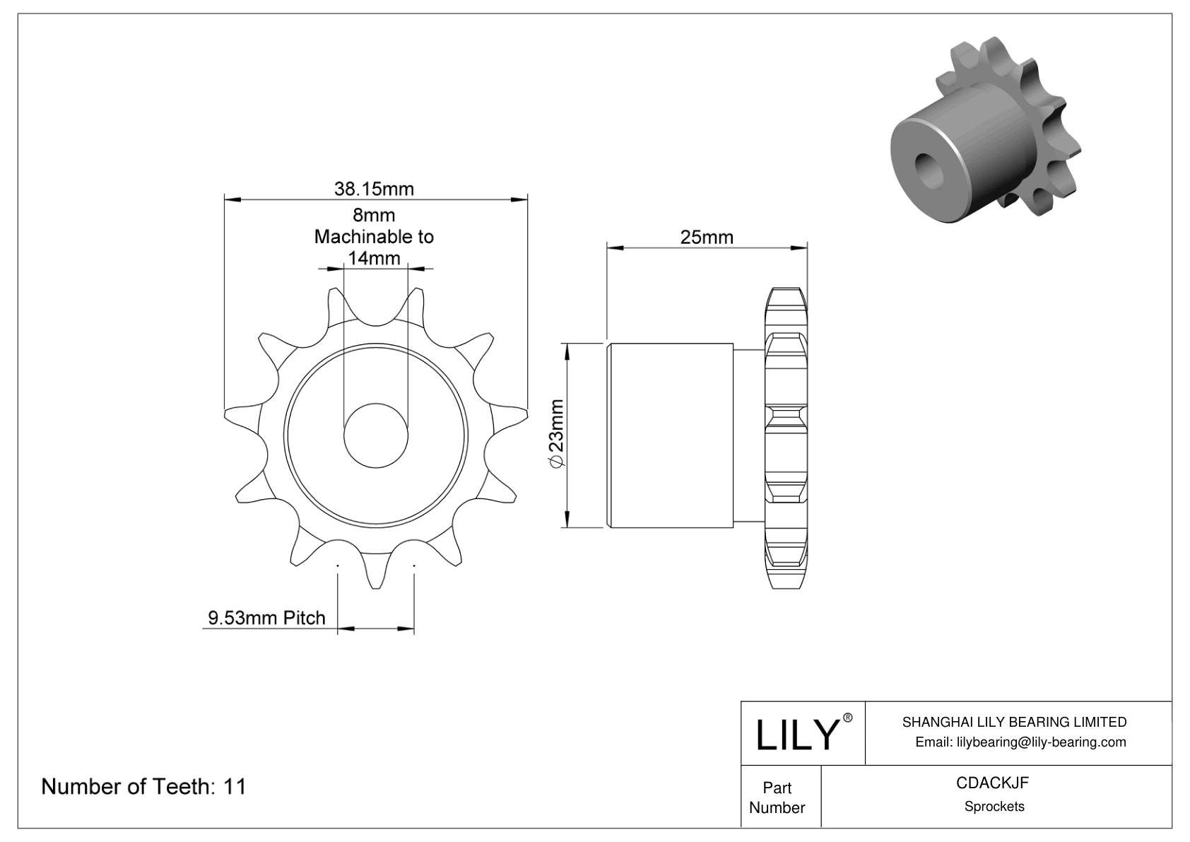CDACKJF Sprockets for Metric Roller Chain cad drawing