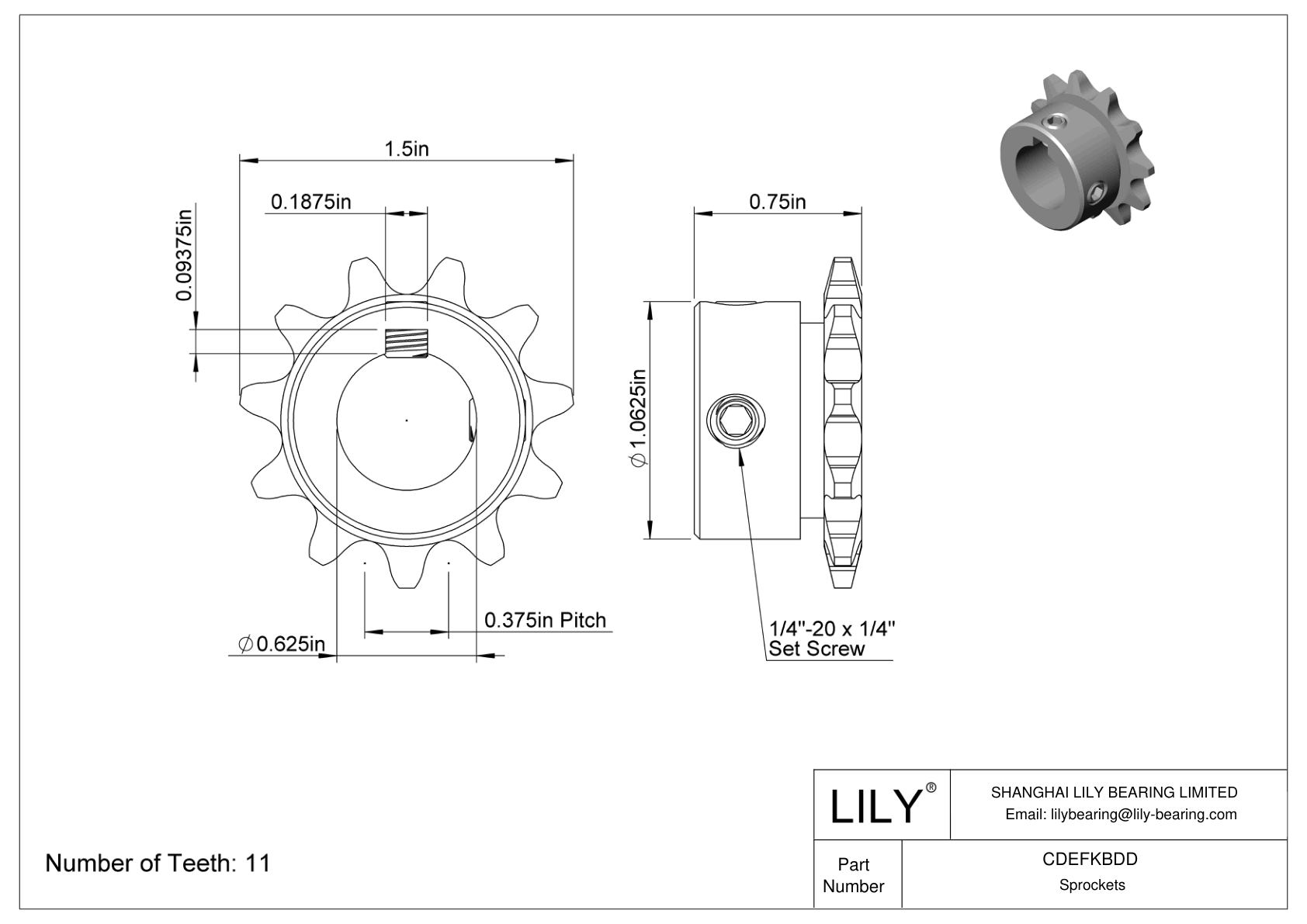 CDEFKBDD Corrosion-Resistant Sprockets for ANSI Roller Chain cad drawing