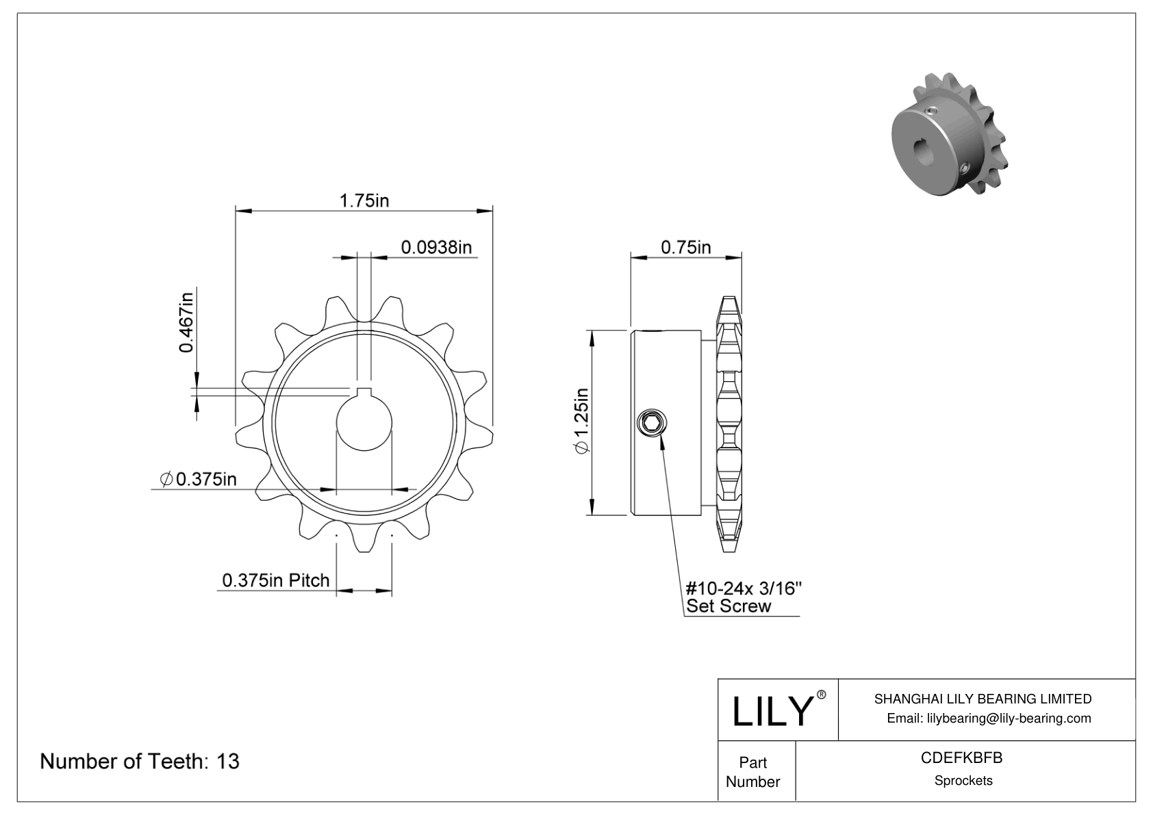 CDEFKBFB Corrosion-Resistant Sprockets for ANSI Roller Chain cad drawing