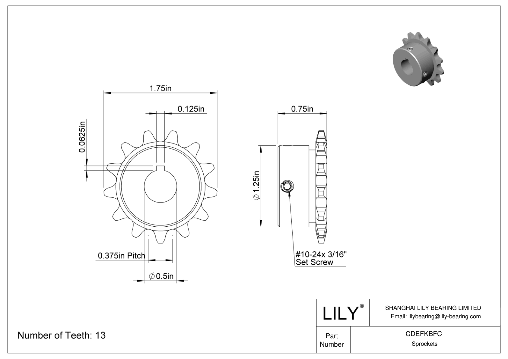 CDEFKBFC Corrosion-Resistant Sprockets for ANSI Roller Chain cad drawing