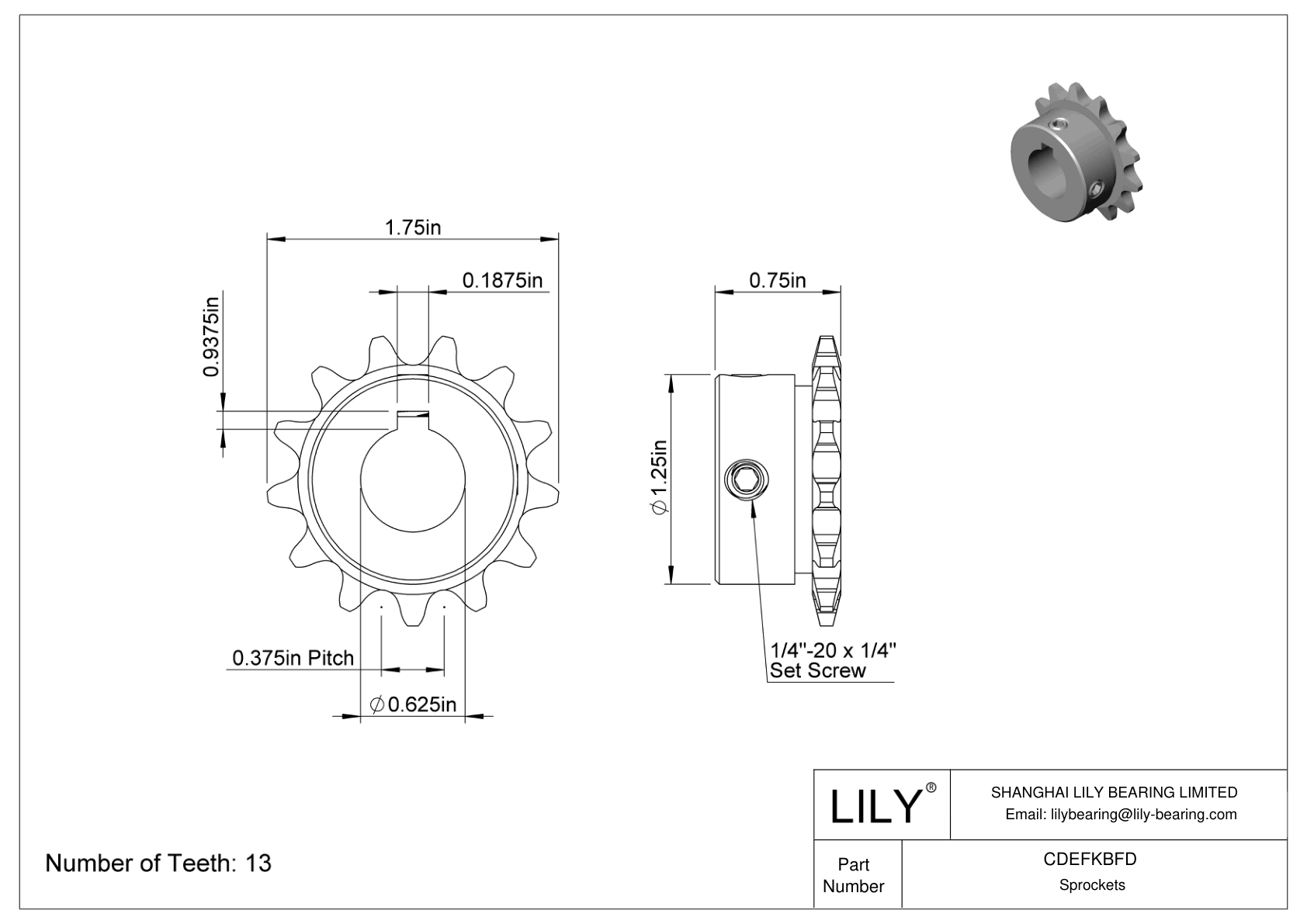 CDEFKBFD Corrosion-Resistant Sprockets for ANSI Roller Chain cad drawing