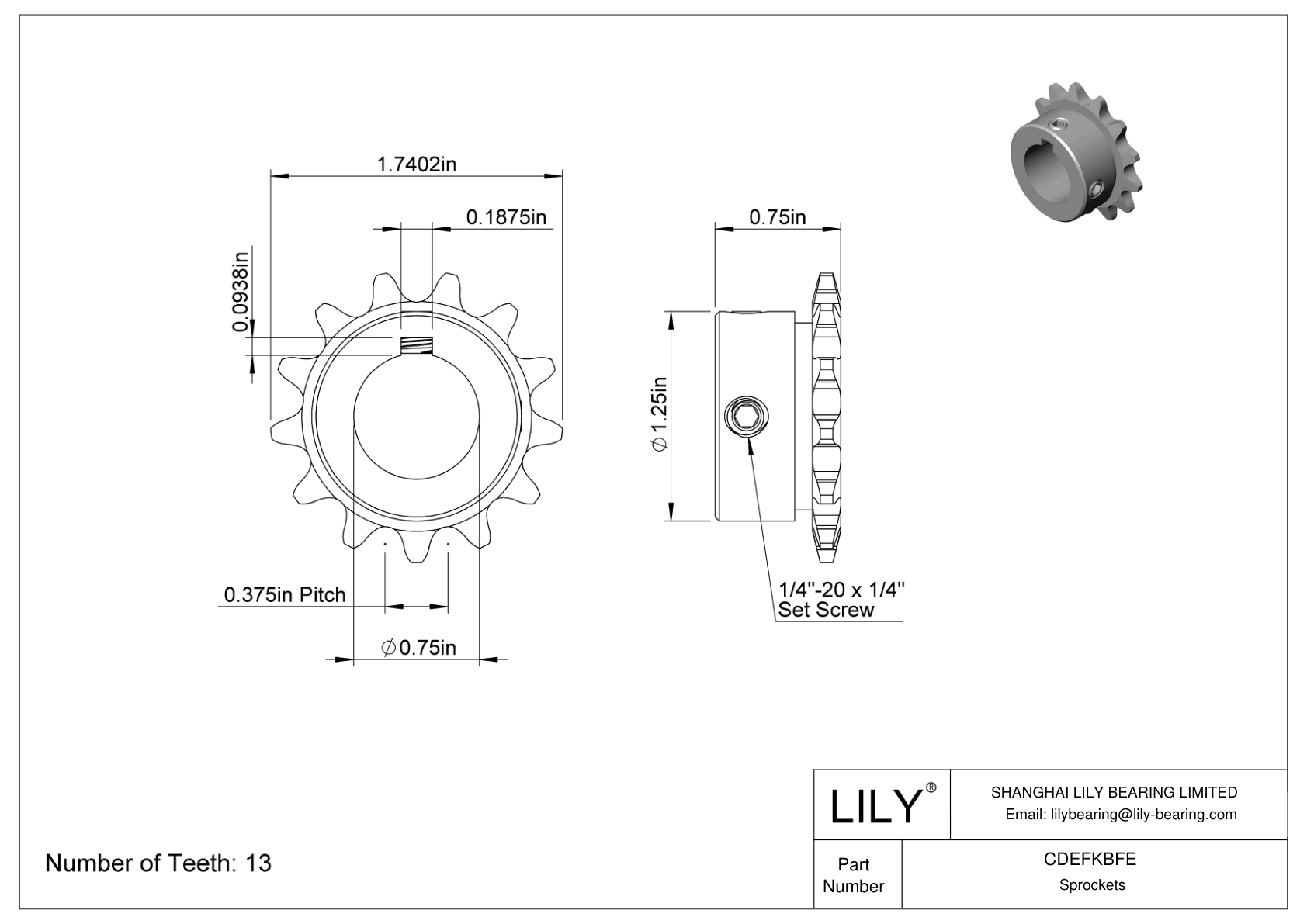 CDEFKBFE Corrosion-Resistant Sprockets for ANSI Roller Chain cad drawing