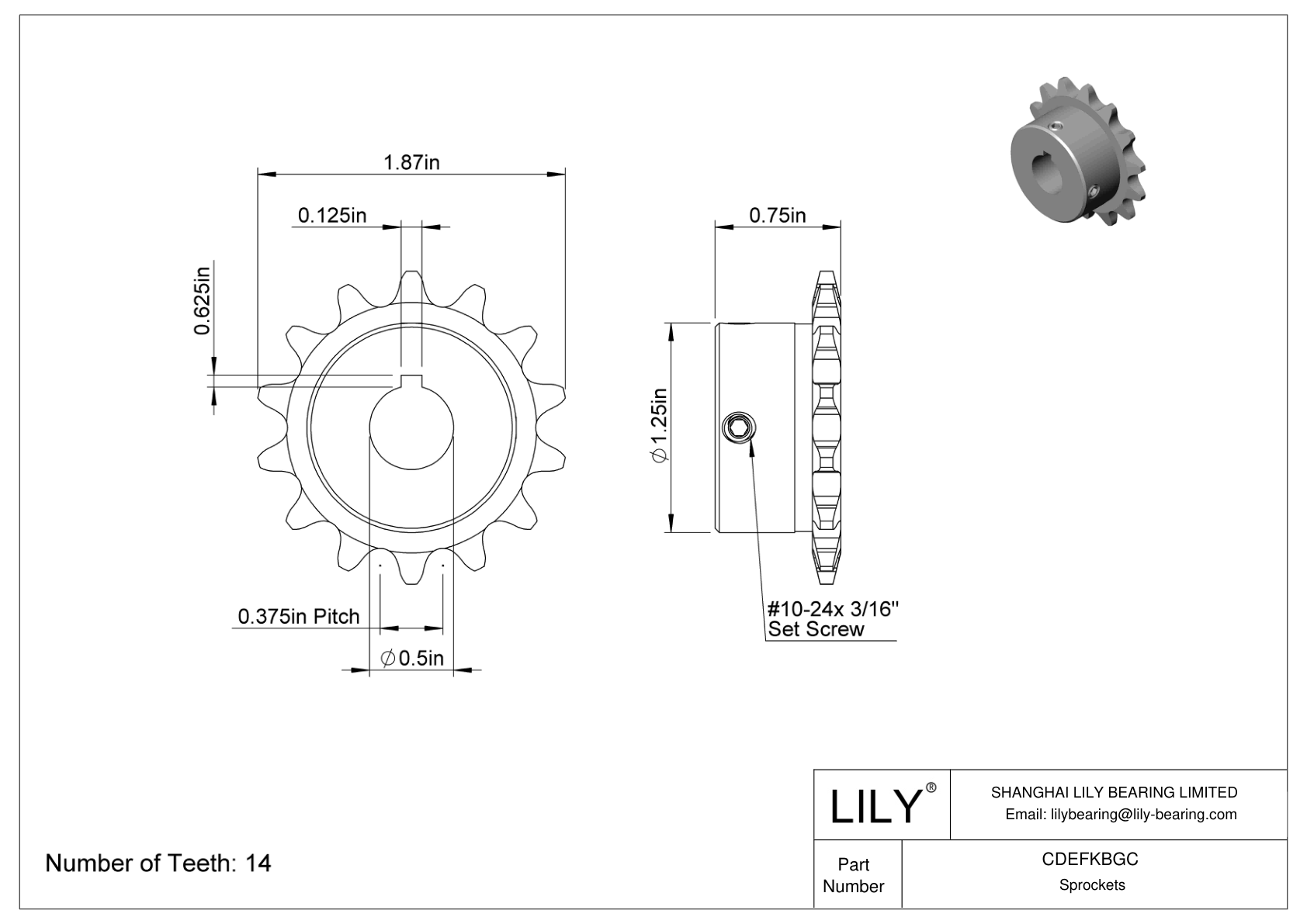 CDEFKBGC Corrosion-Resistant Sprockets for ANSI Roller Chain cad drawing