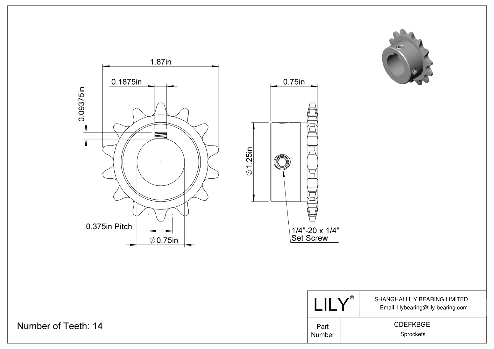 CDEFKBGE Corrosion-Resistant Sprockets for ANSI Roller Chain cad drawing