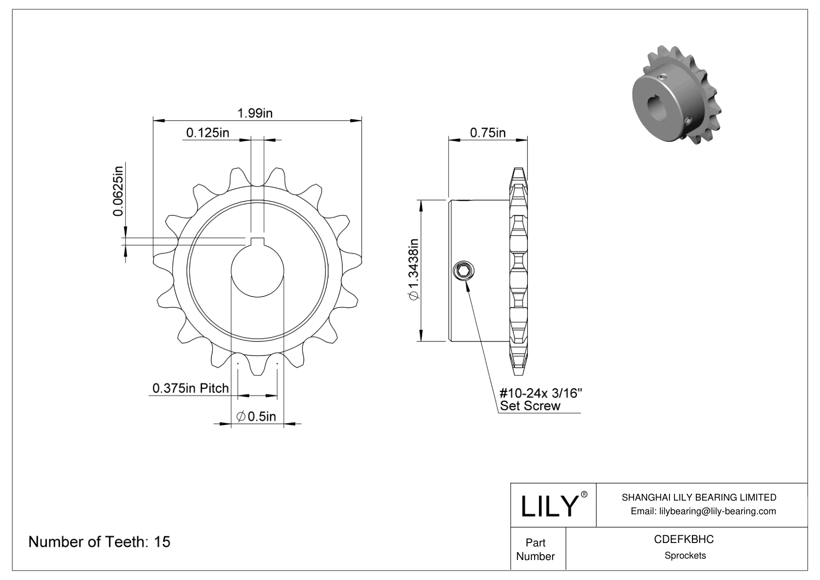 CDEFKBHC Corrosion-Resistant Sprockets for ANSI Roller Chain cad drawing