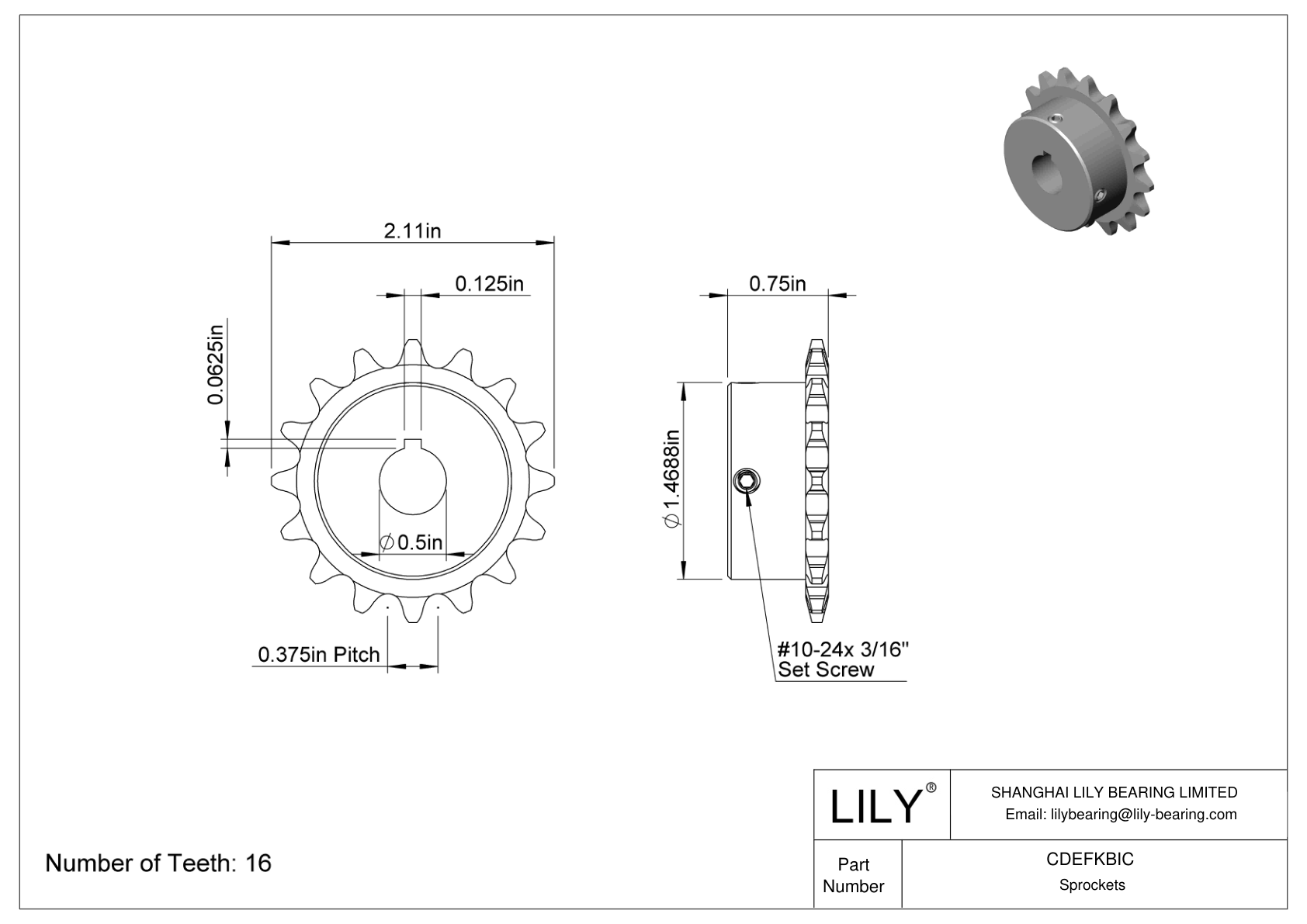 CDEFKBIC Corrosion-Resistant Sprockets for ANSI Roller Chain cad drawing