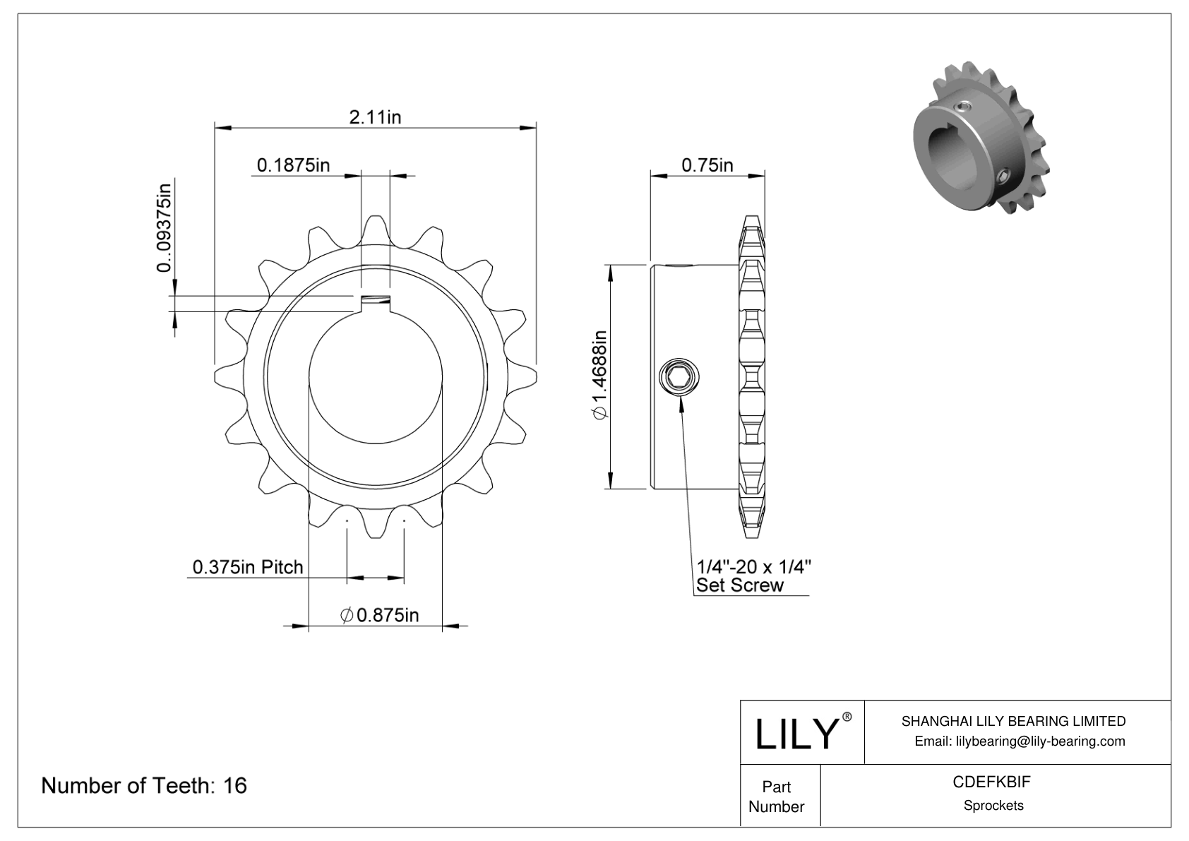 CDEFKBIF Corrosion-Resistant Sprockets for ANSI Roller Chain cad drawing