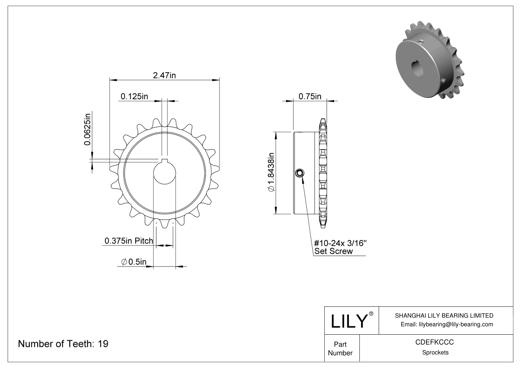 CDEFKCCC Corrosion-Resistant Sprockets for ANSI Roller Chain cad drawing