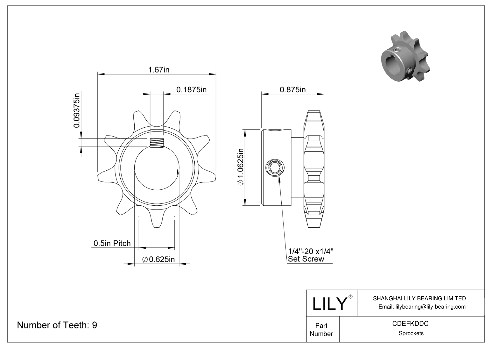 CDEFKDDC Corrosion-Resistant Sprockets for ANSI Roller Chain cad drawing