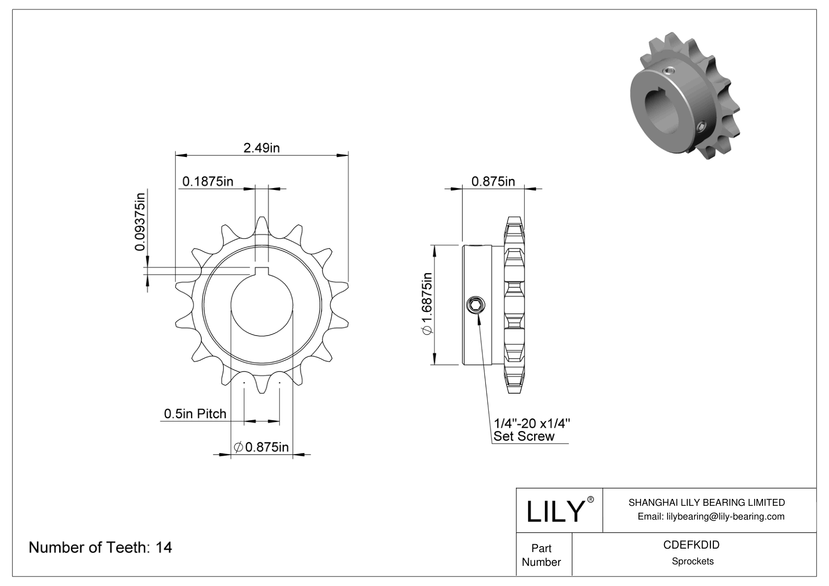 CDEFKDID Corrosion-Resistant Sprockets for ANSI Roller Chain cad drawing