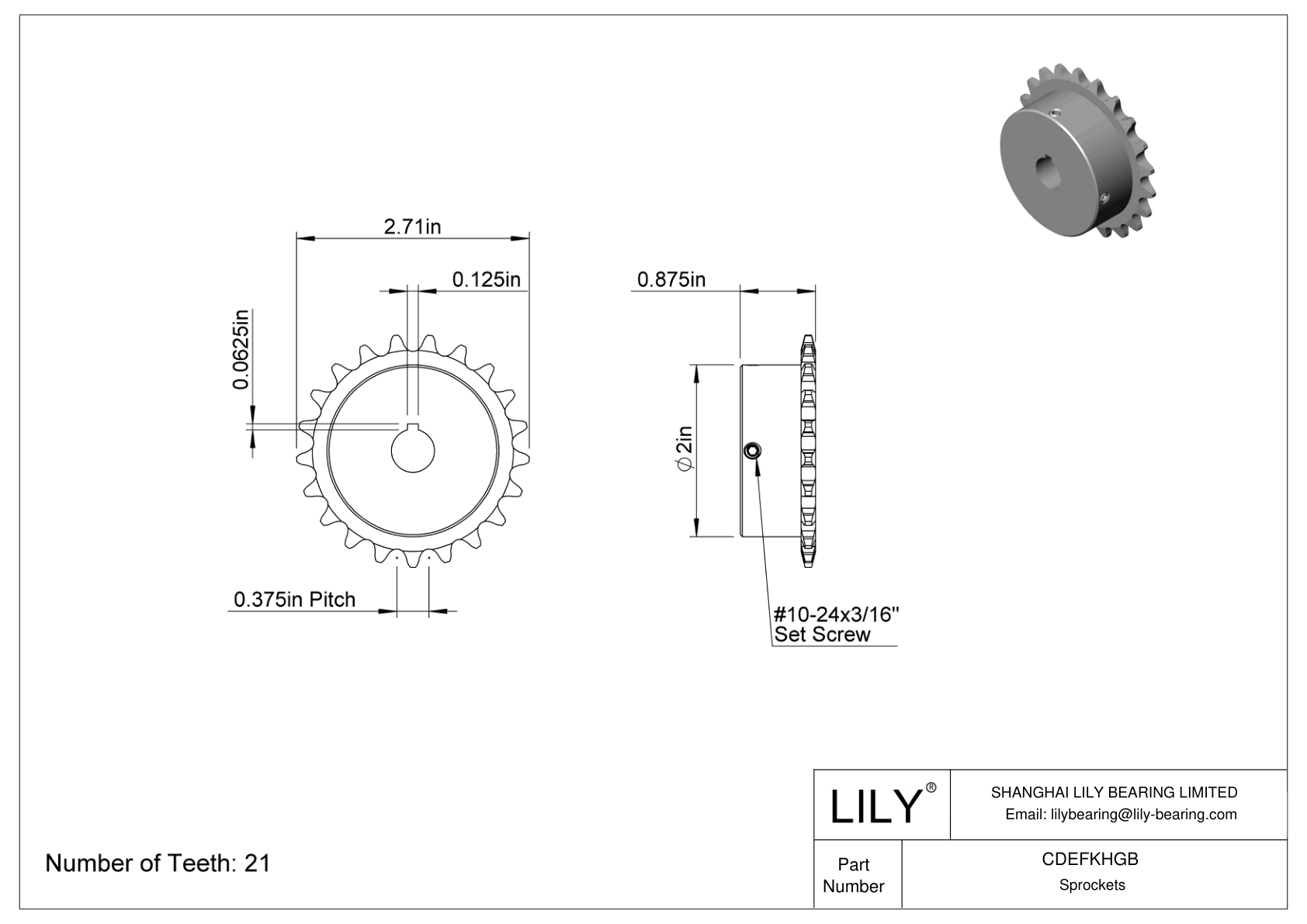 CDEFKHGB Corrosion-Resistant Sprockets for ANSI Roller Chain cad drawing