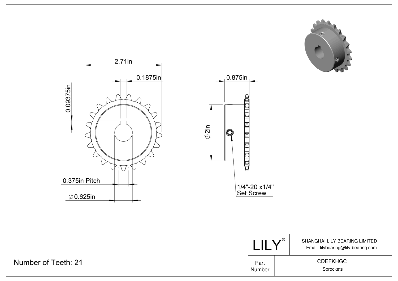 CDEFKHGC Corrosion-Resistant Sprockets for ANSI Roller Chain cad drawing