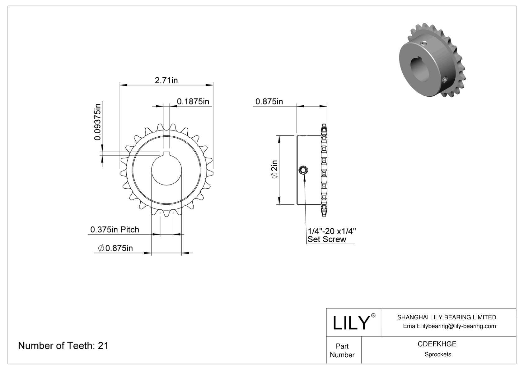CDEFKHGE Corrosion-Resistant Sprockets for ANSI Roller Chain cad drawing