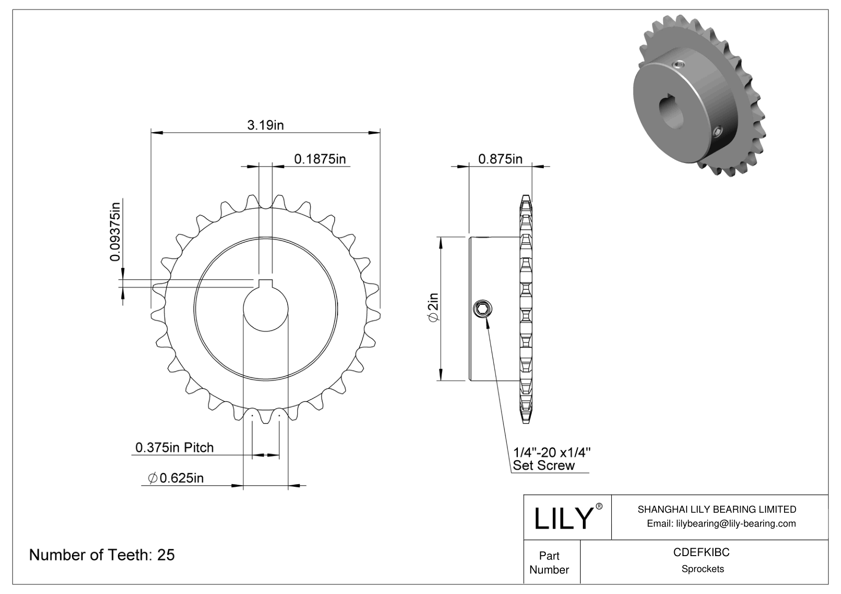 CDEFKIBC Corrosion-Resistant Sprockets for ANSI Roller Chain cad drawing