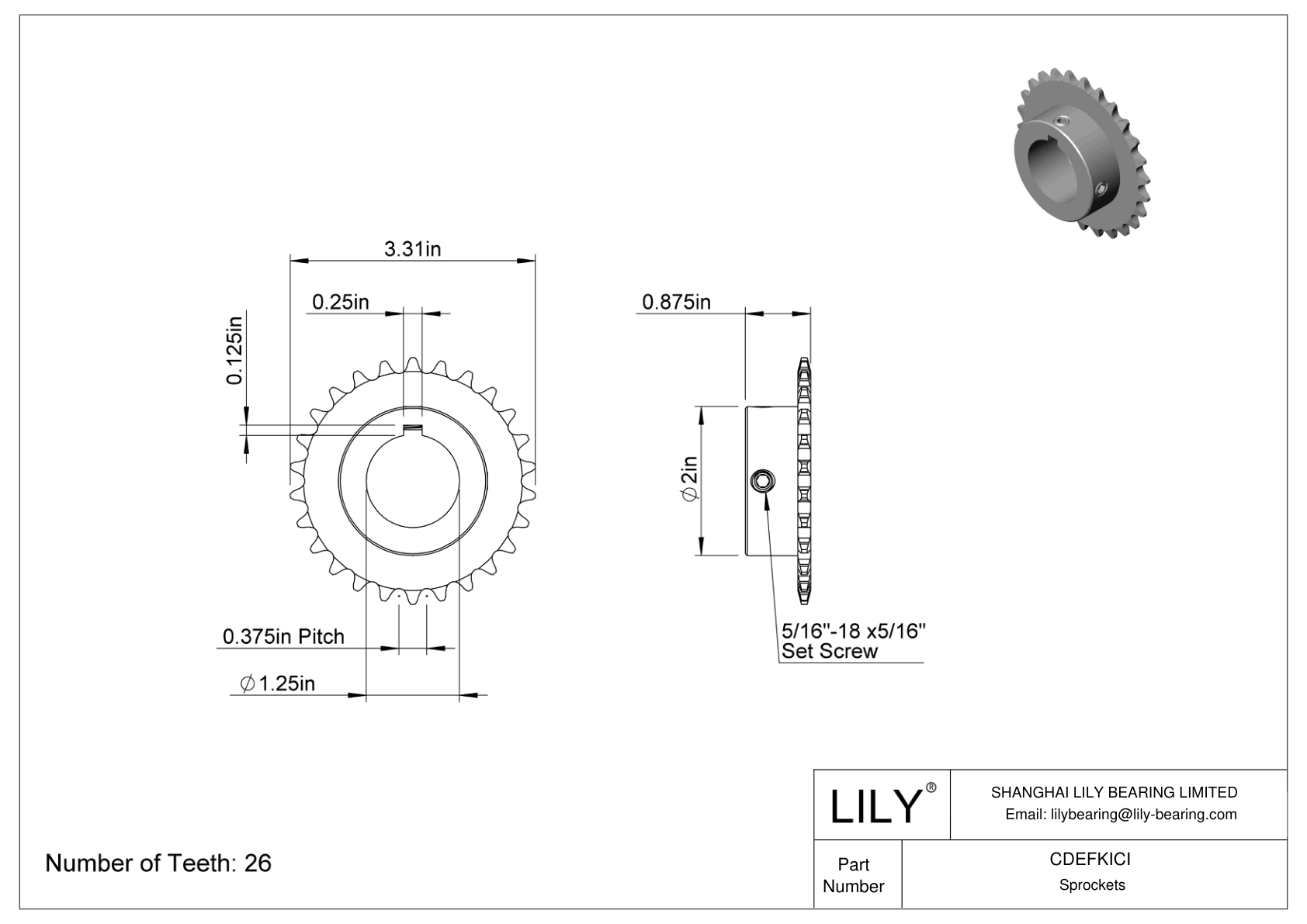 CDEFKICI Corrosion-Resistant Sprockets for ANSI Roller Chain cad drawing
