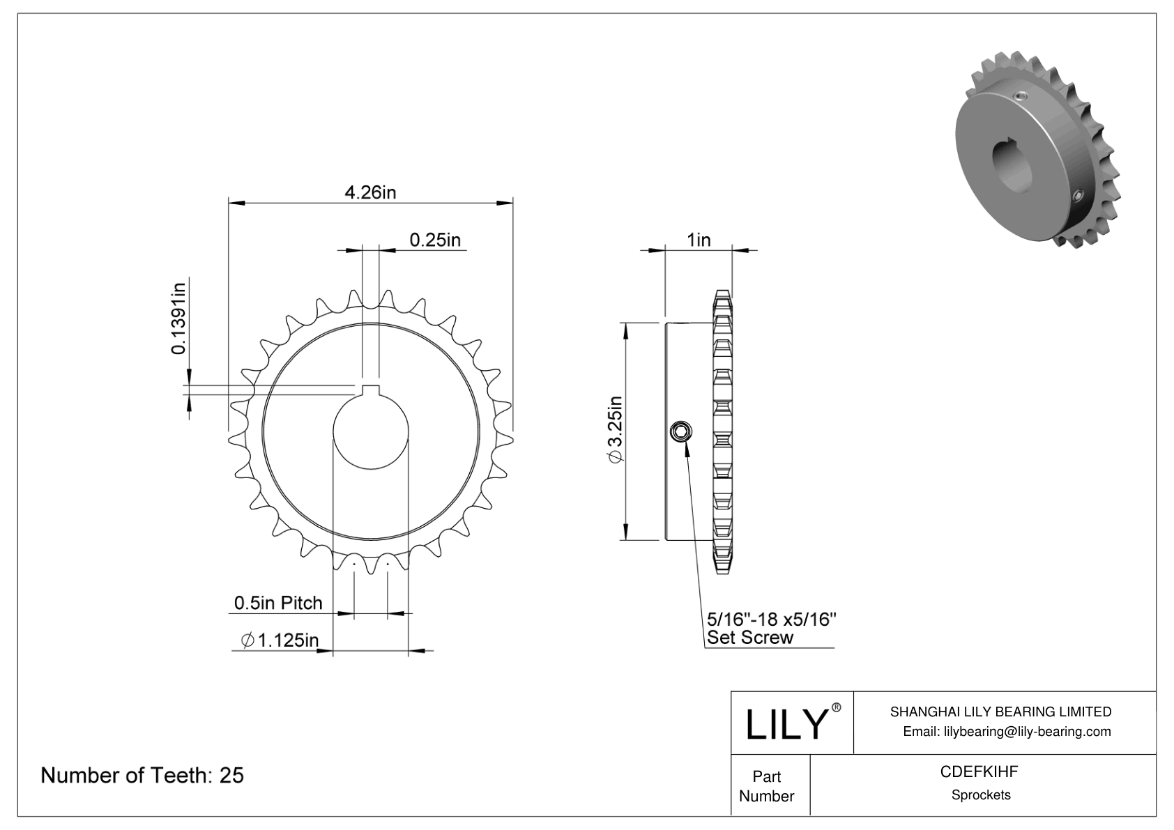 CDEFKIHF Corrosion-Resistant Sprockets for ANSI Roller Chain cad drawing