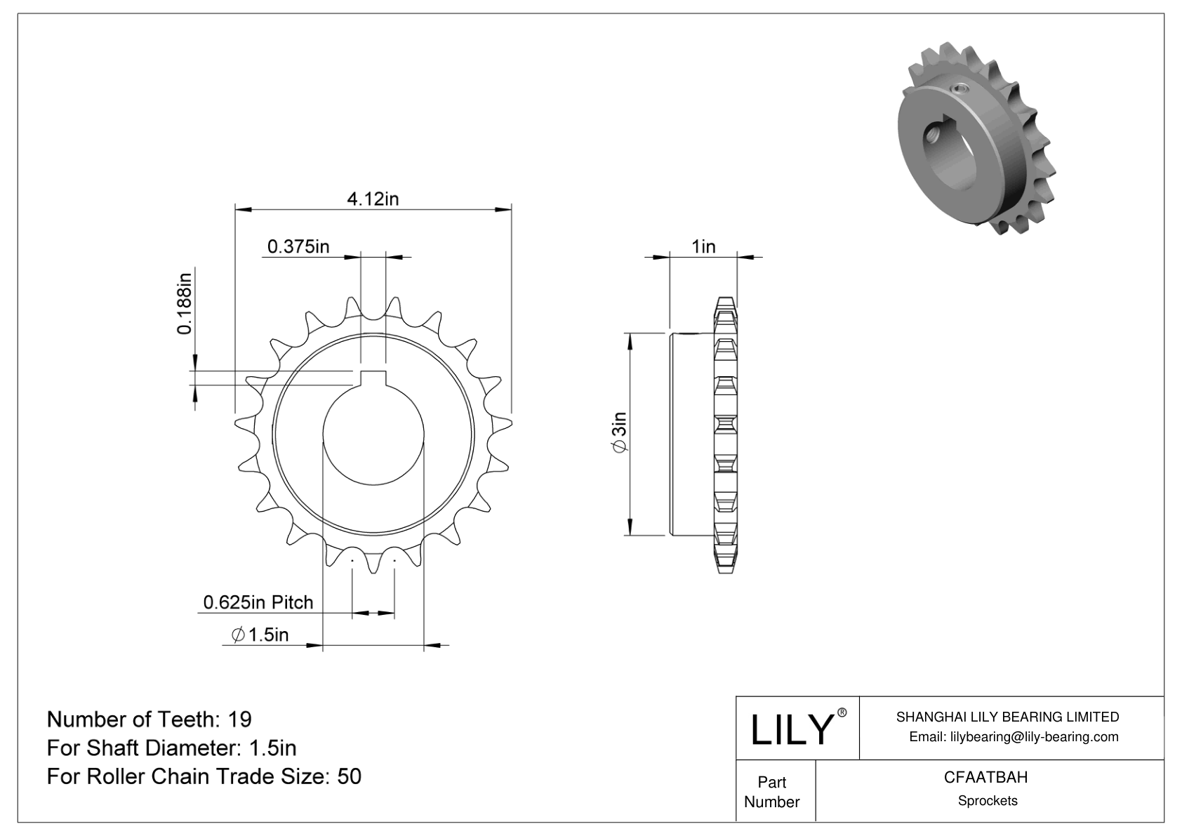 CFAATBAH Wear-Resistant Sprockets for ANSI Roller Chain cad drawing