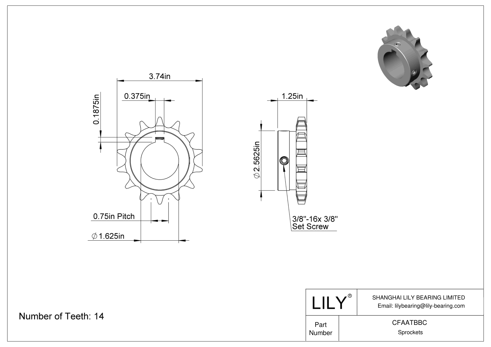 CFAATBBC Ruedas dentadas resistentes al desgaste para cadena de rodillos ANSI cad drawing