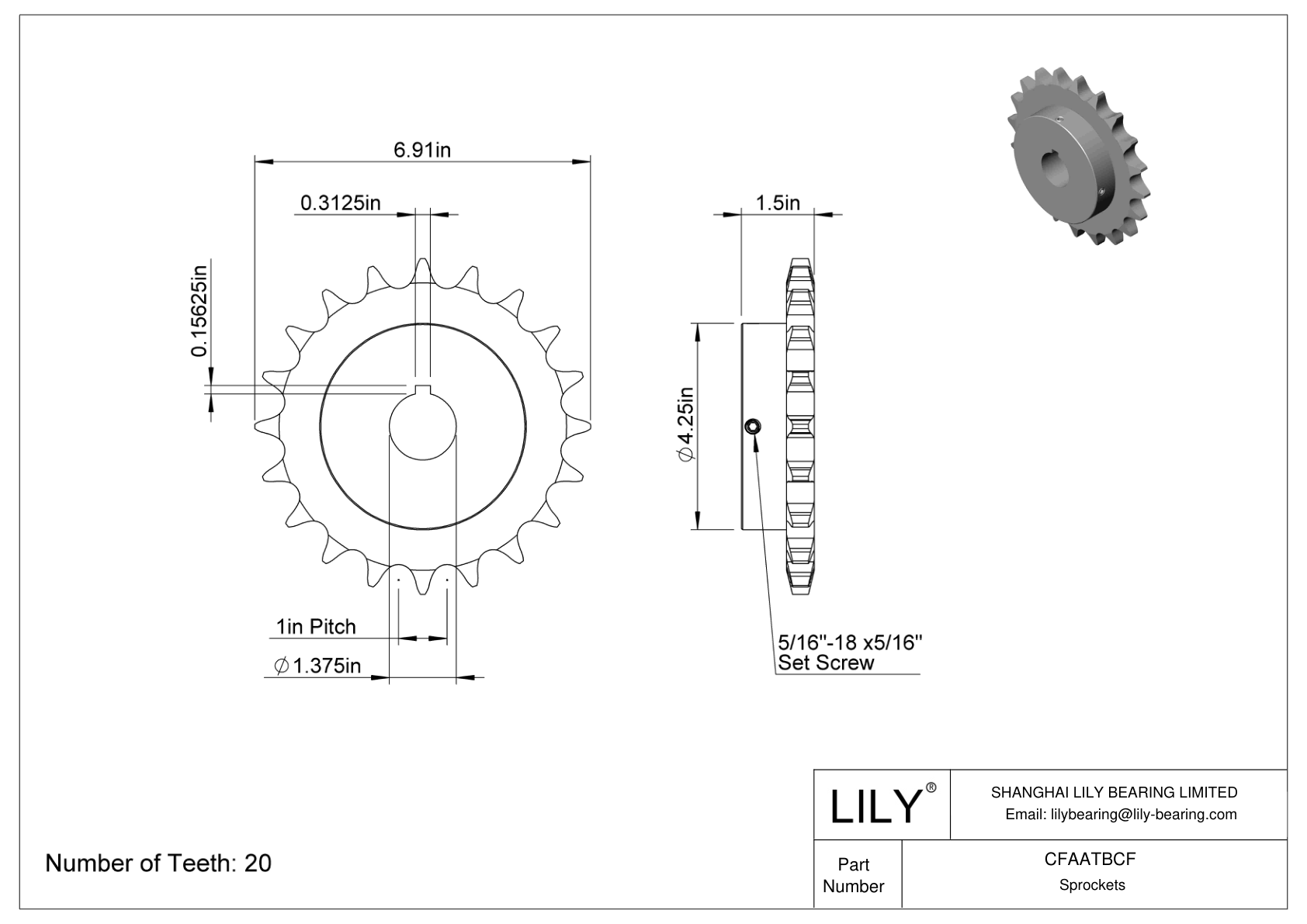 CFAATBCF Ruedas dentadas resistentes al desgaste para cadena de rodillos ANSI cad drawing