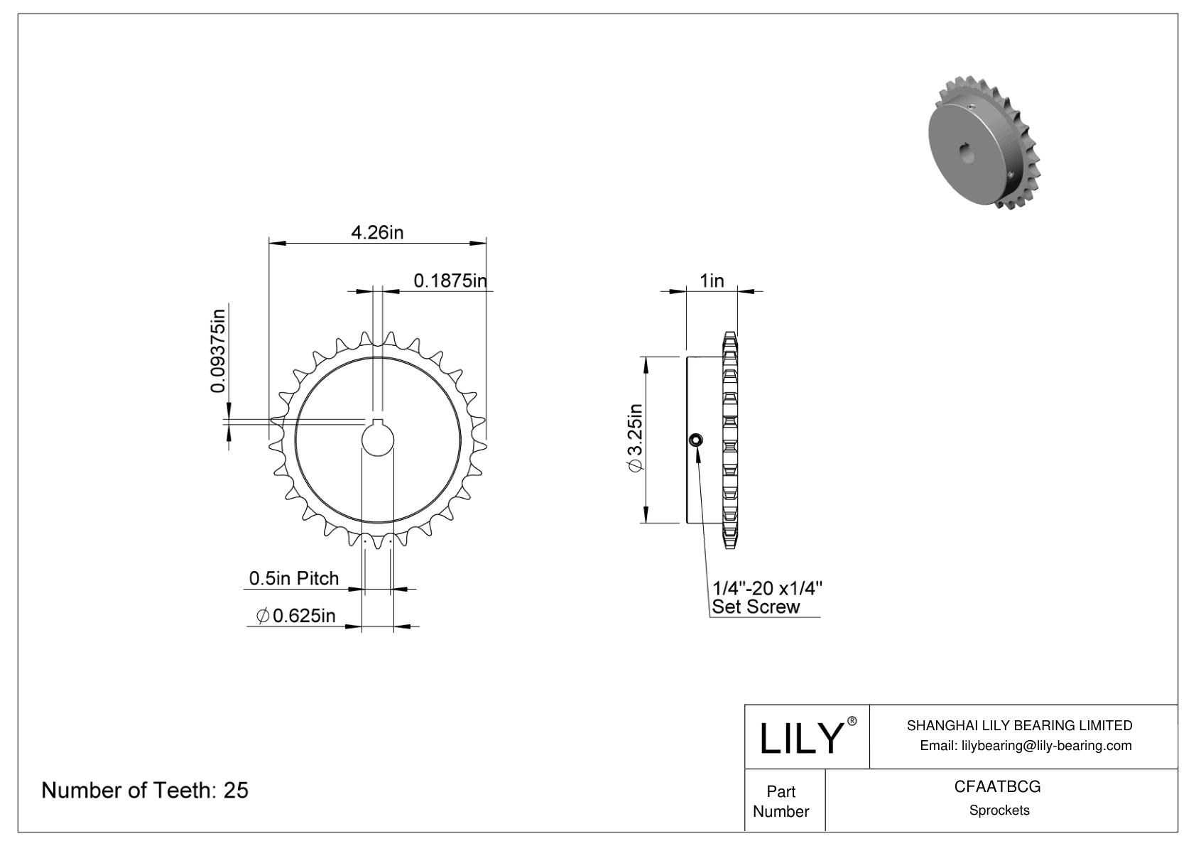 CFAATBCG Wear-Resistant Sprockets for ANSI Roller Chain cad drawing