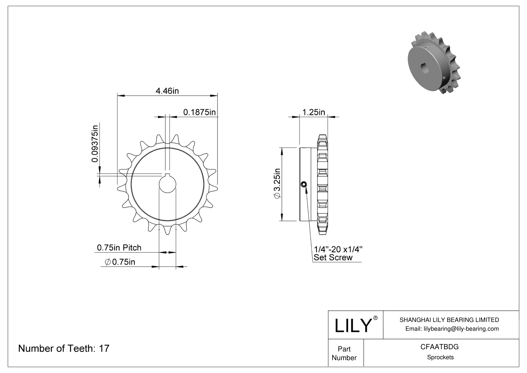 CFAATBDG Wear-Resistant Sprockets for ANSI Roller Chain cad drawing