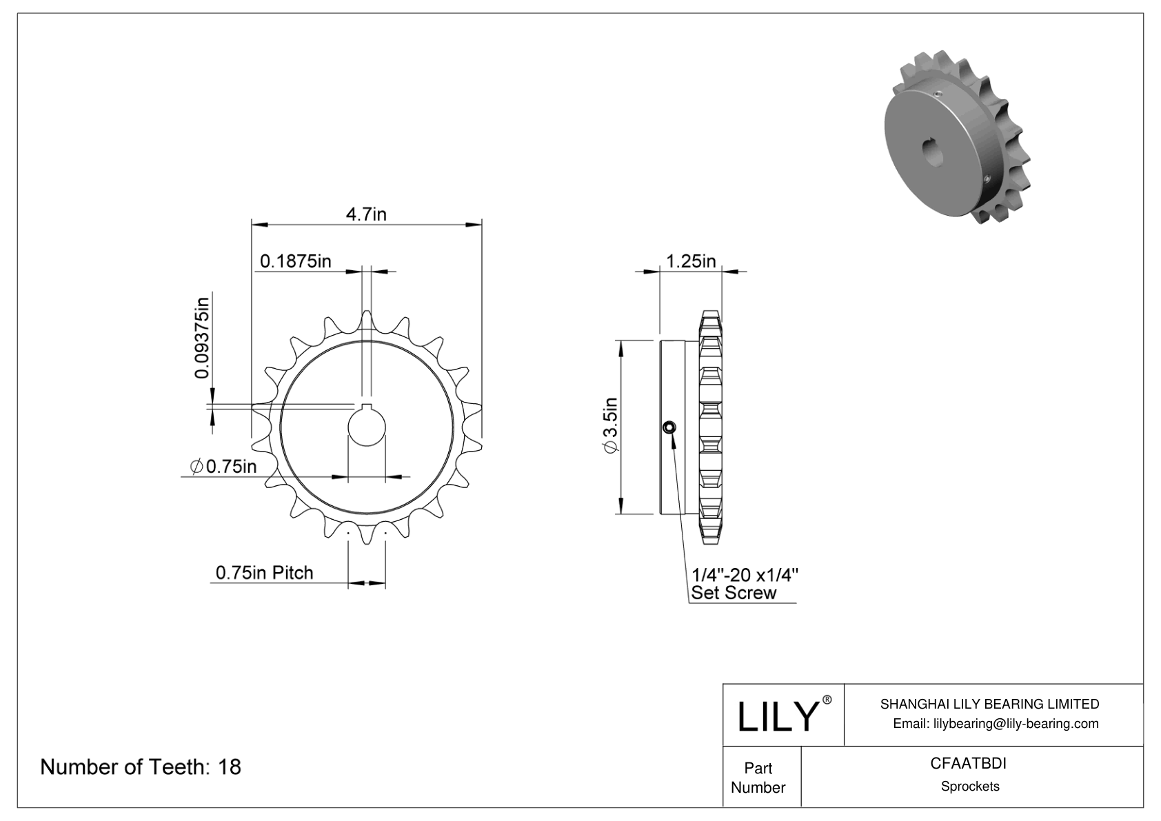 CFAATBDI Wear-Resistant Sprockets for ANSI Roller Chain cad drawing