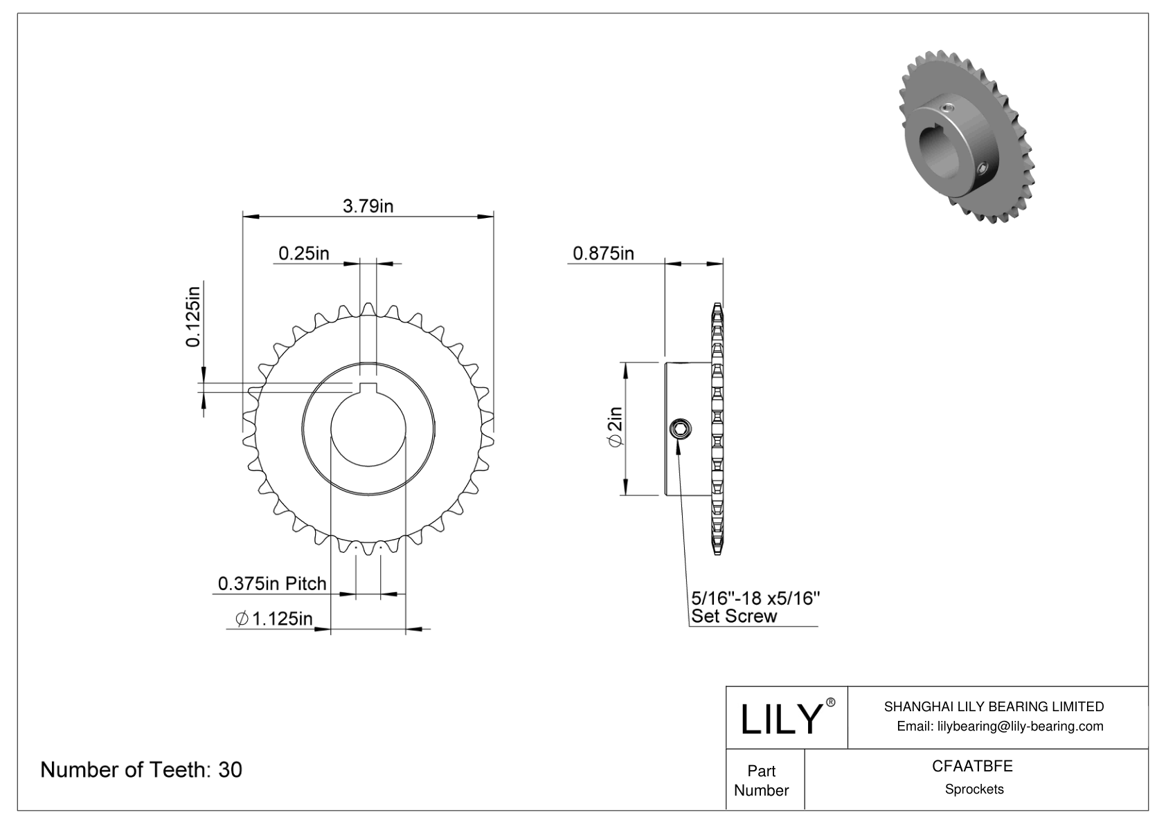 CFAATBFE Wear-Resistant Sprockets for ANSI Roller Chain cad drawing